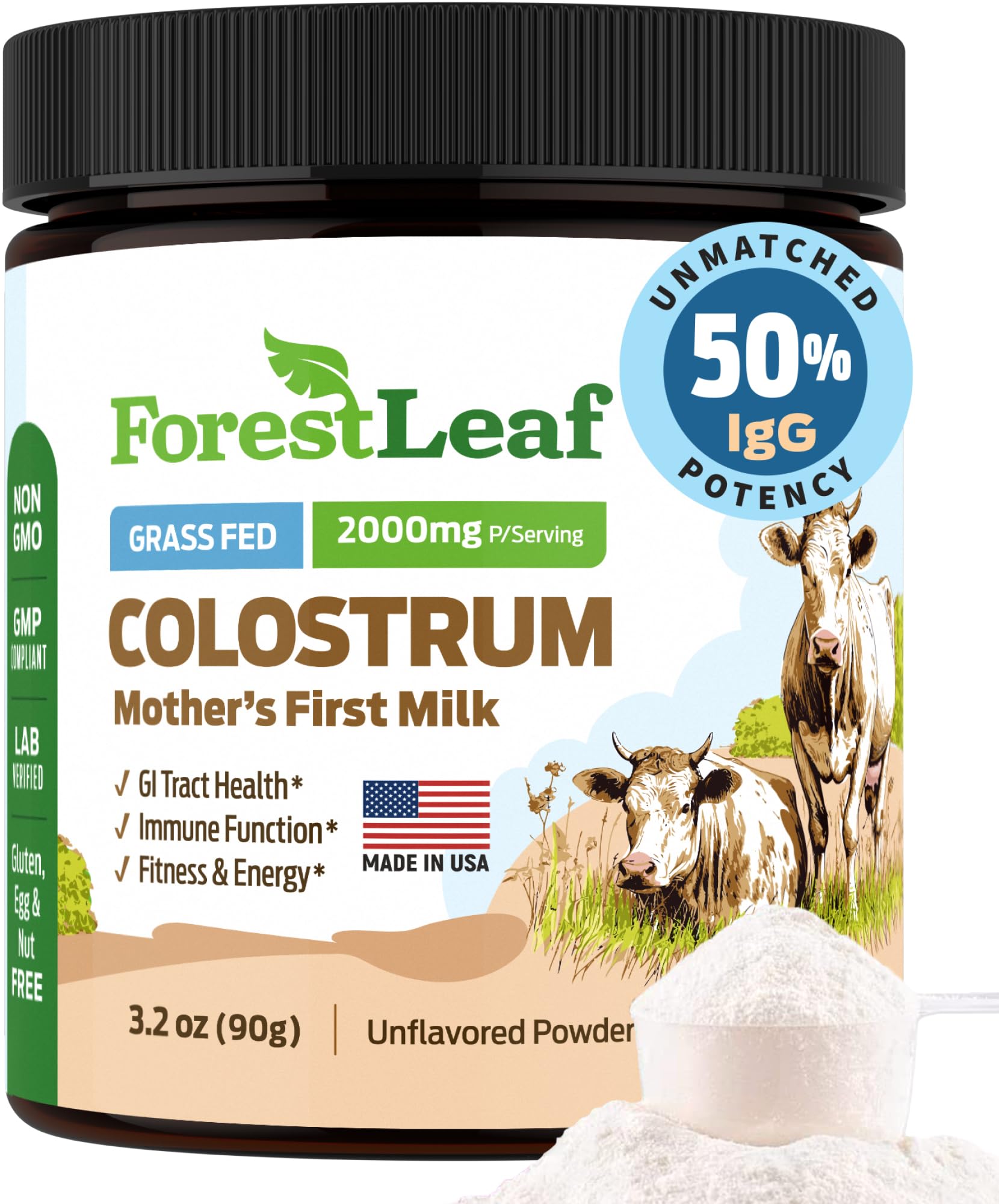 ForestLeaf Colostrum Powder 50% IgG Highest Concentration - Grass Fed Bovine ForestLeafUS supplements