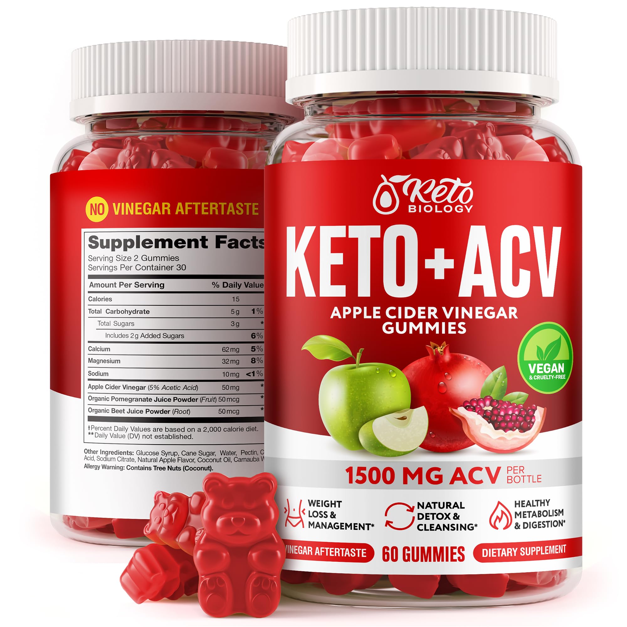 Keto ACV Gummies 1500 mg - ACV Keto Gummies for Weight Loss & Detox - Vegan Apple KETO BIOLOGYUS supplements