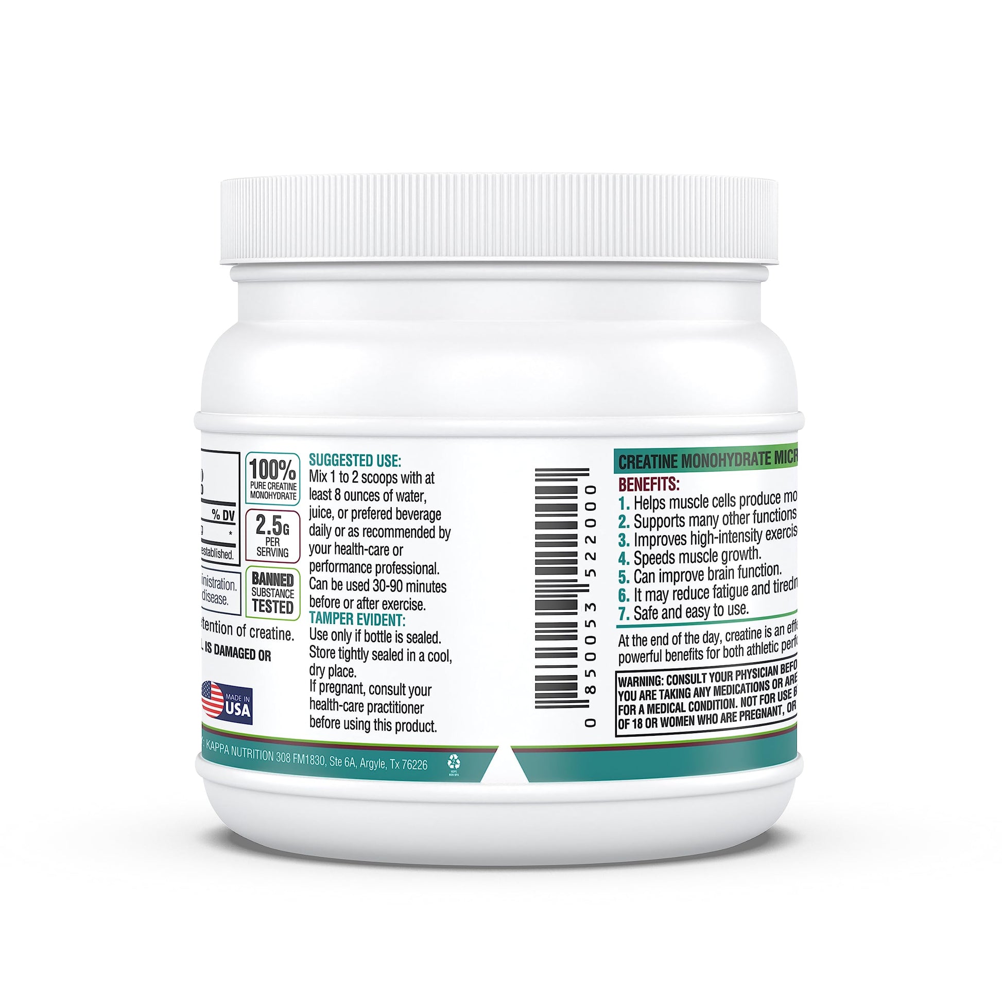 Kappa Nutrition Creatine Monohydrate Powder, Pure Amino Acid Formula, Supports Muscle Strength, Cellular Energy & Mental Focus* Gluten-Free, Keto, 2.25g per Scoop, 240 Servings, Net Wt. 1.32 LB (600g) KAPPA NUTRITIONAu supplements