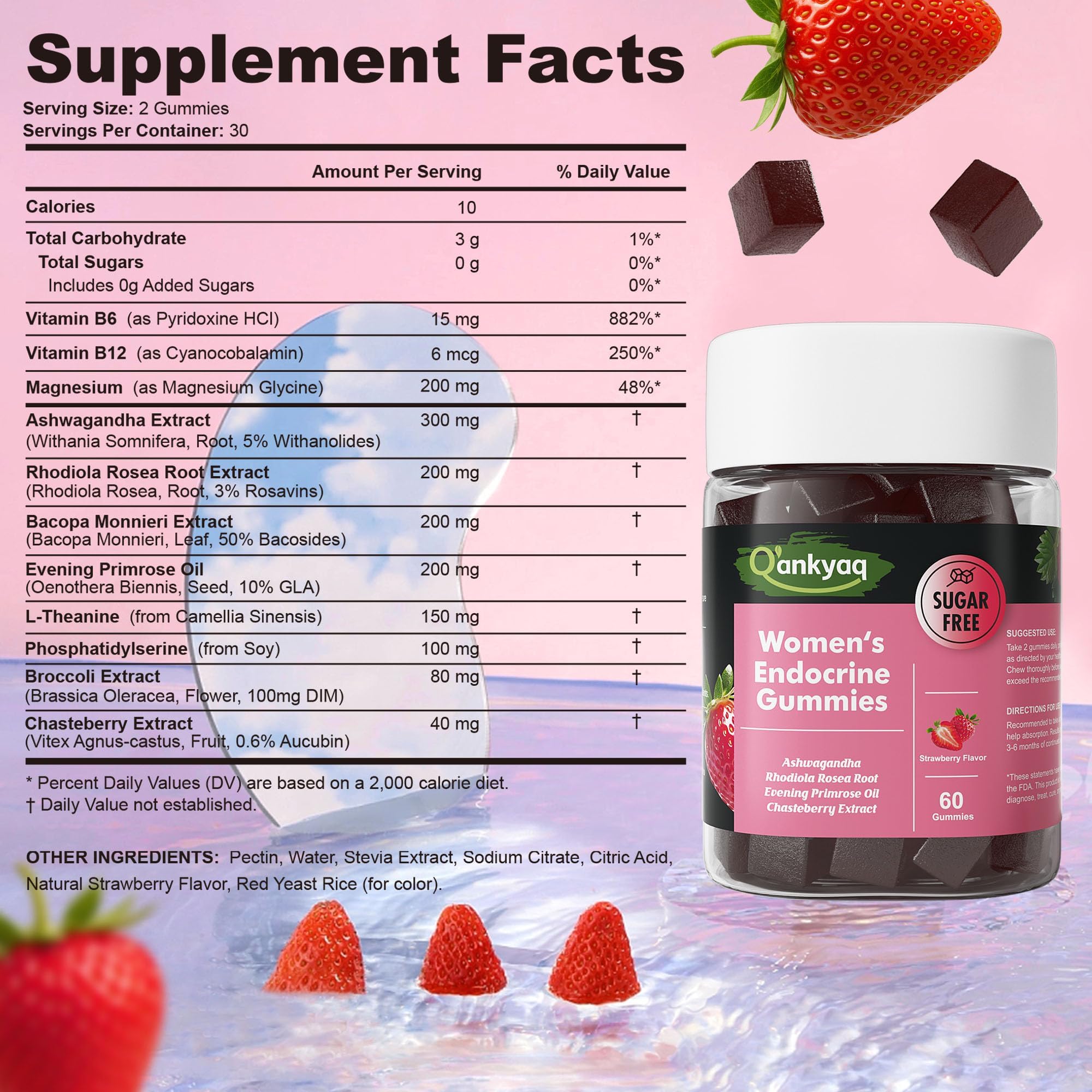 Q'ankyaq PMS Support Gummies for Women, Hormone Balance with Evening Primrose Oil, Chasteberry, Vitamins B6 & B12 - Comfort, Bloating, Mood & Energy Support - 60 Gummies Q'ankyaqAu supplements