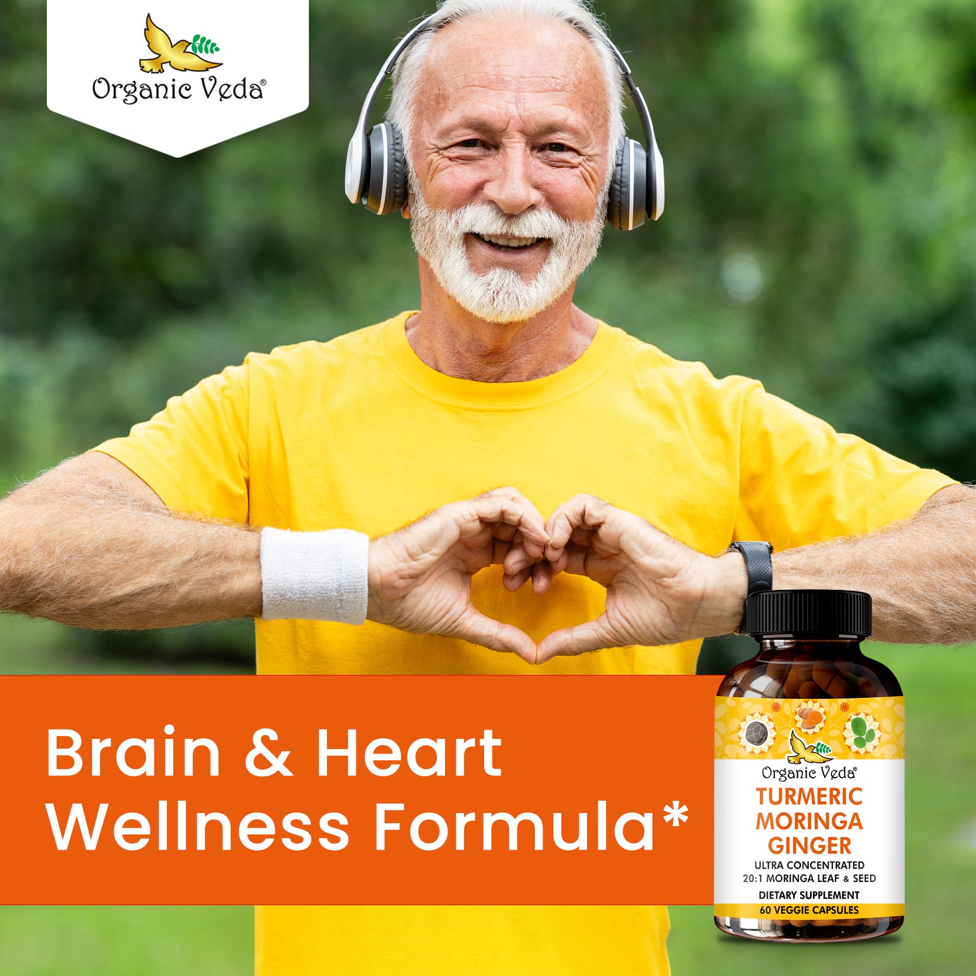 Organic Veda Turmeric Moringa Ginger Capsules - Super Antioxidants & Curcumin Supplement with 20:1 Moringa Leaf & Seed Extract, Black Pepper - Energy, Joints, Heart Health Support - 60 Vegan Pills Organic VedaAu supplements