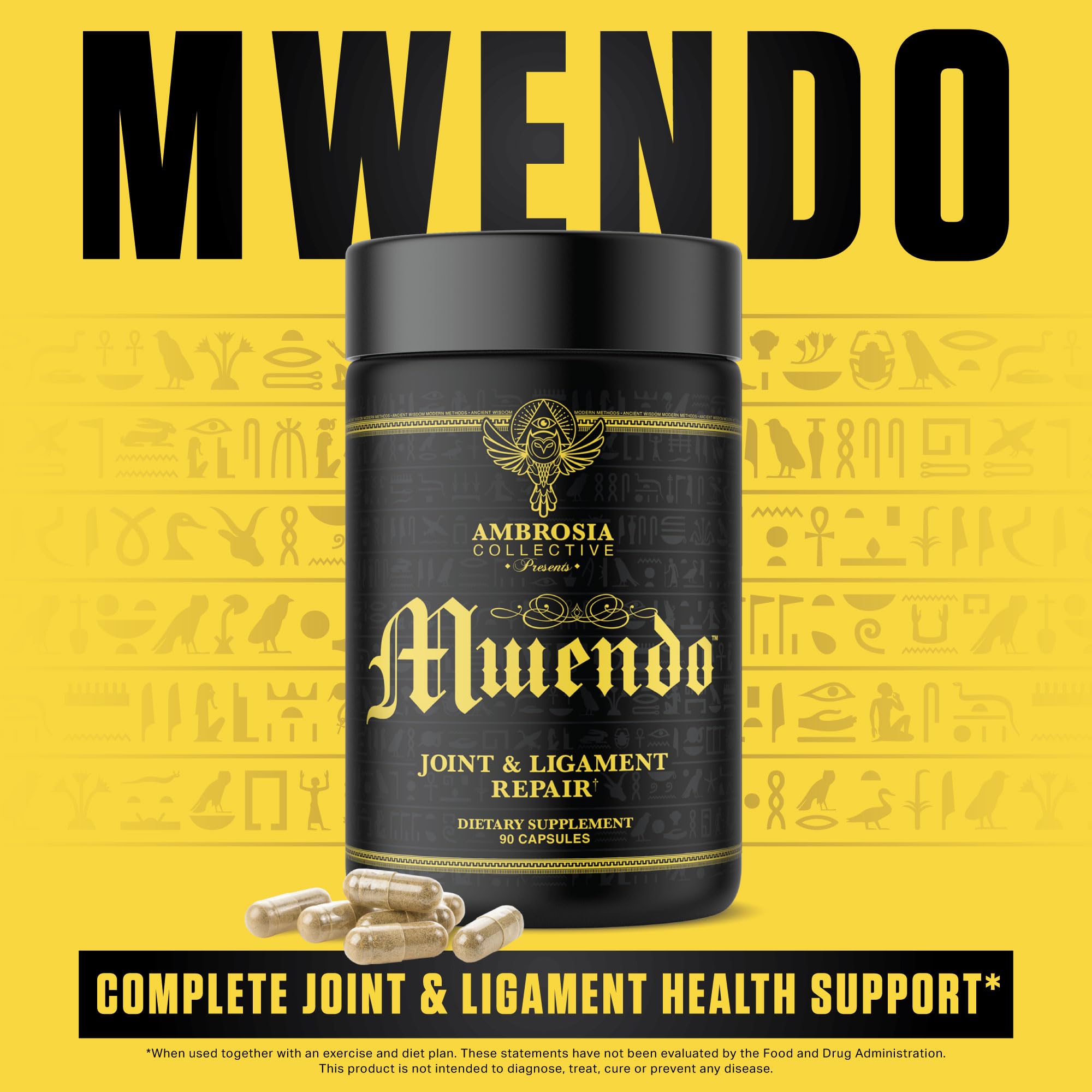 Ambrosia Mwendo - Joint & Ligament Repair | Strengthen Tendons & Increase Soft Tissue Extensibility | Muscle Soreness, & Recovery Time with BioCell Collagen | 90 Veggie Capsules AmbrosiaAu supplements