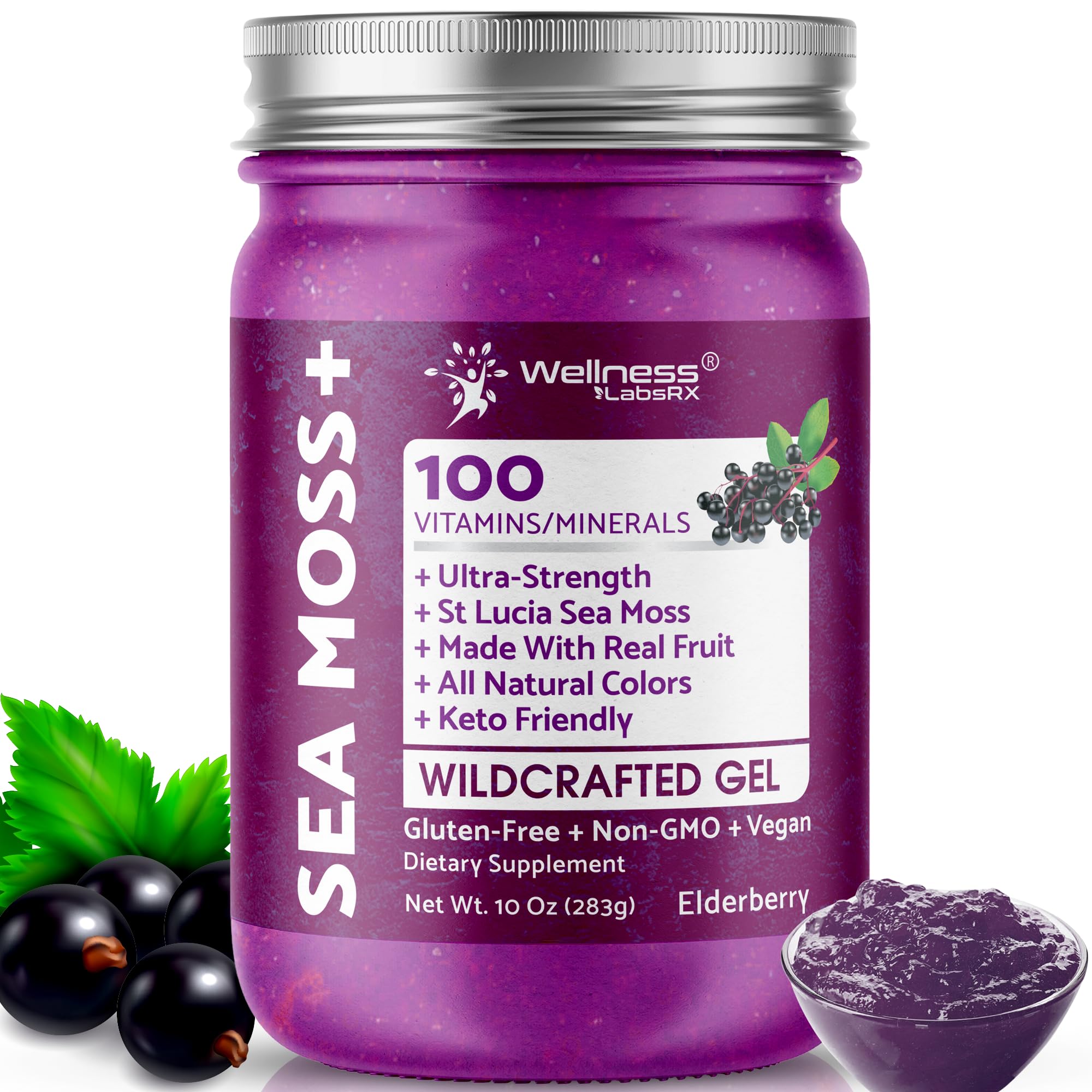 WELLNESS LABSRX Irish Sea Moss Gel Raw - Wildcrafted Superfood Seamoss Gel - Elderberry Flavor, Vitamin and Mineral-Rich from Pristine Caribbean Waters, Immune and Digestive Health Support - 10 oz. WELLNESS LABSRXAu supplements