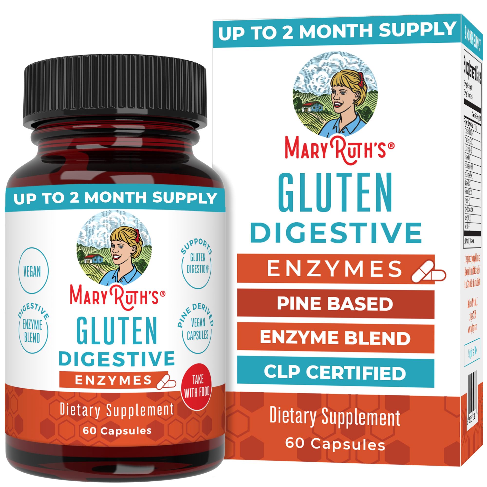 MaryRuth’s Gluten Digestive Enzymes | Up to 2 Month Supply | Proprietary Enzyme Blend | Vegan Pine-Based Capsules | Non-GMO | 60 Count MARYRUTH'SUS supplements