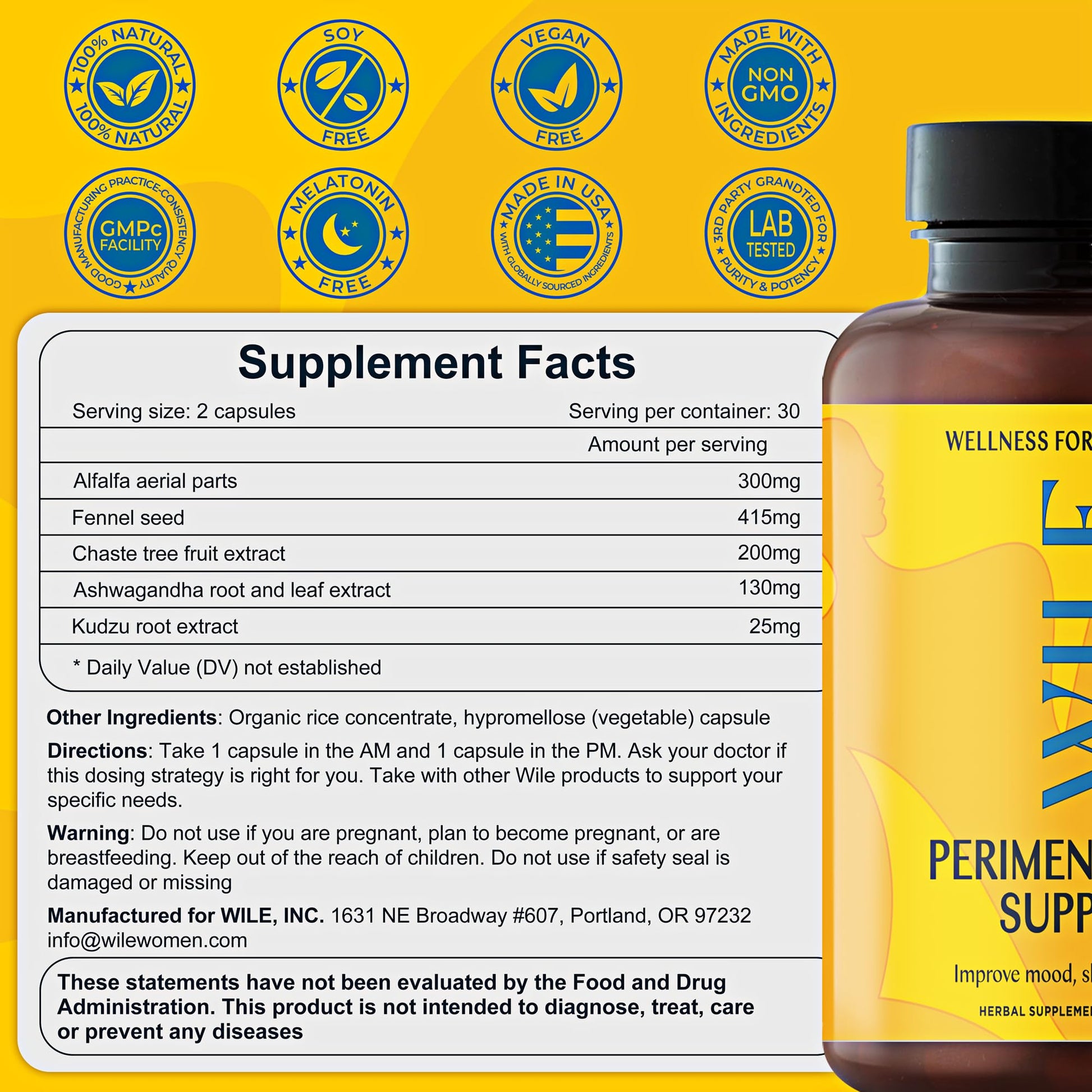 WILE Menopause and Perimenopause Supplements for Women with Ashwagandha - Menopausal Symptoms Relief for Stress, Hot Flashes, Night Sweats - Healthy Sleep & Hormone Balance Support, Vegan, 30 Servings WILEAu supplements