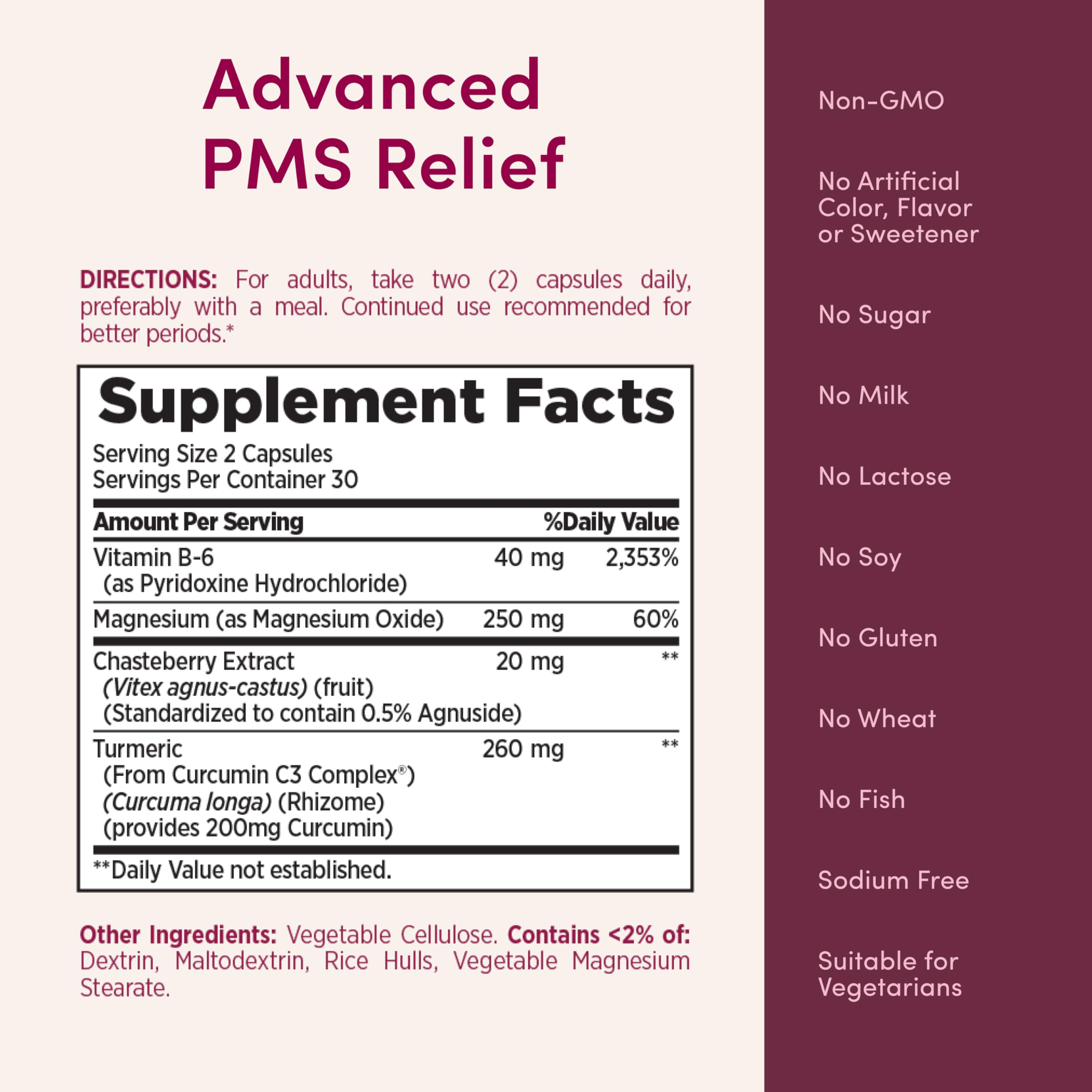 Nature’s Bounty Optimal Solutions Advanced PMS Relief for Menstrual Cycle Support, PMS Support Supplement for Women, Bloating Relief – Chasteberry, Hormone-Free, 60 Vegetarian Capsules Nature's BountyAu supplements