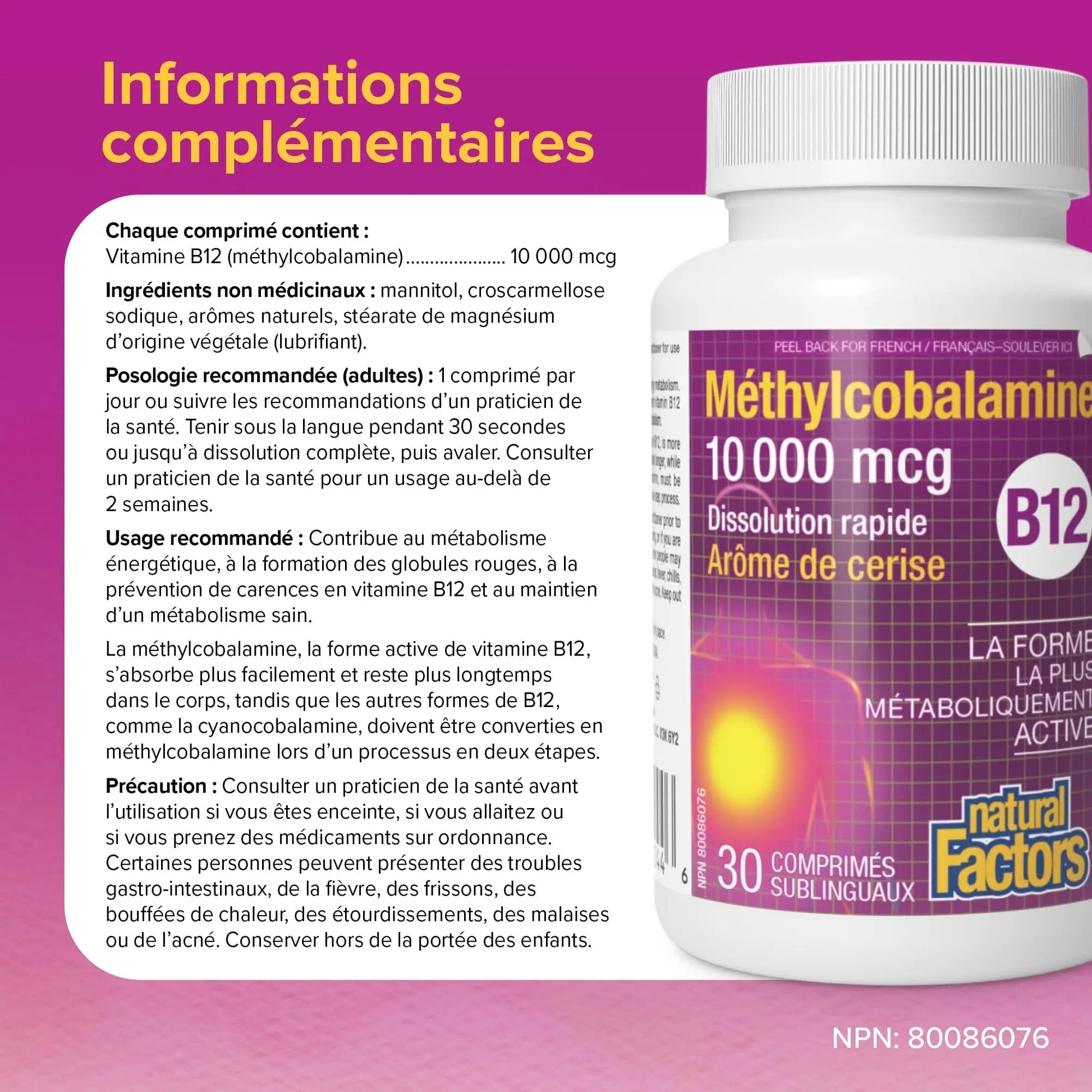 Natural Factors B12 Methylcobalamin, 10,000 mcg, Cherry, 30 Chewable Tablets Natural FactorsAu supplements