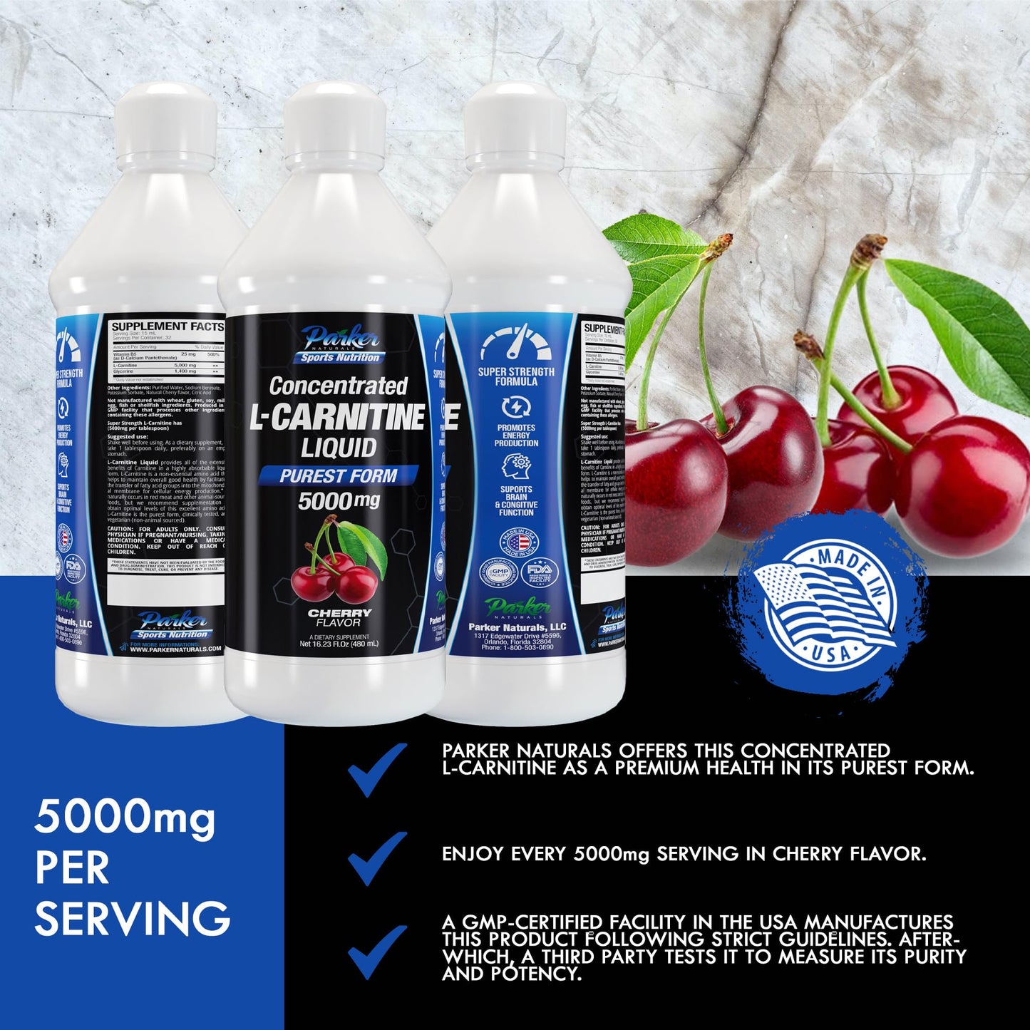 Parker Naturals L-Carnitine 5000 Mg Premium Dietary Supplement Liquid - 16 Oz All Natural Parker NaturalsUS supplements