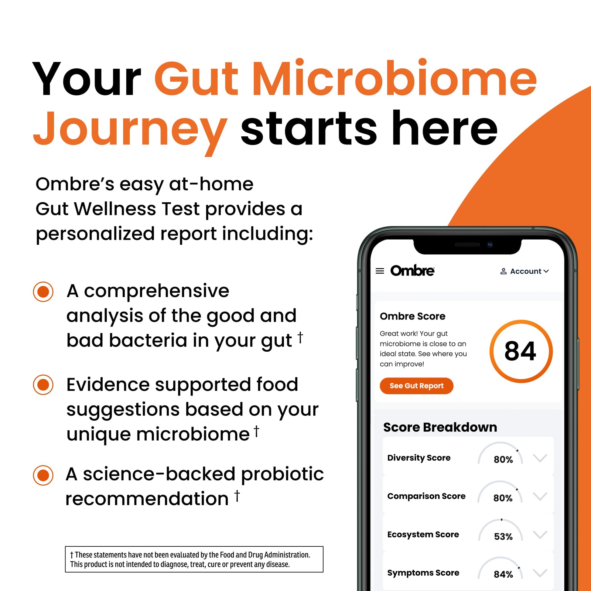 Ombre Gut Health Test Kit - Probiotic Recommender at Home Test for Women & Men - Detailed Custom Gut Microbiome Analysis for Digestive, Immune and Mental Health with Food Suggestions OmbreAu supplements