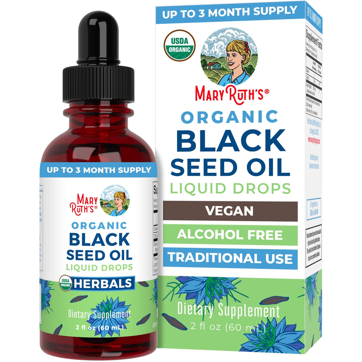 MaryRuth Organics Black Seed Oil Liquid Drops Cold Pressed | 3 Month Supply | USDA Organic Black Cumin Seed Oil | Immune Support | Respiratory Health | Sugar&Gluten Free | Vegan | Non-GMO | 2 Fl Oz MARYRUTH'SUS supplements