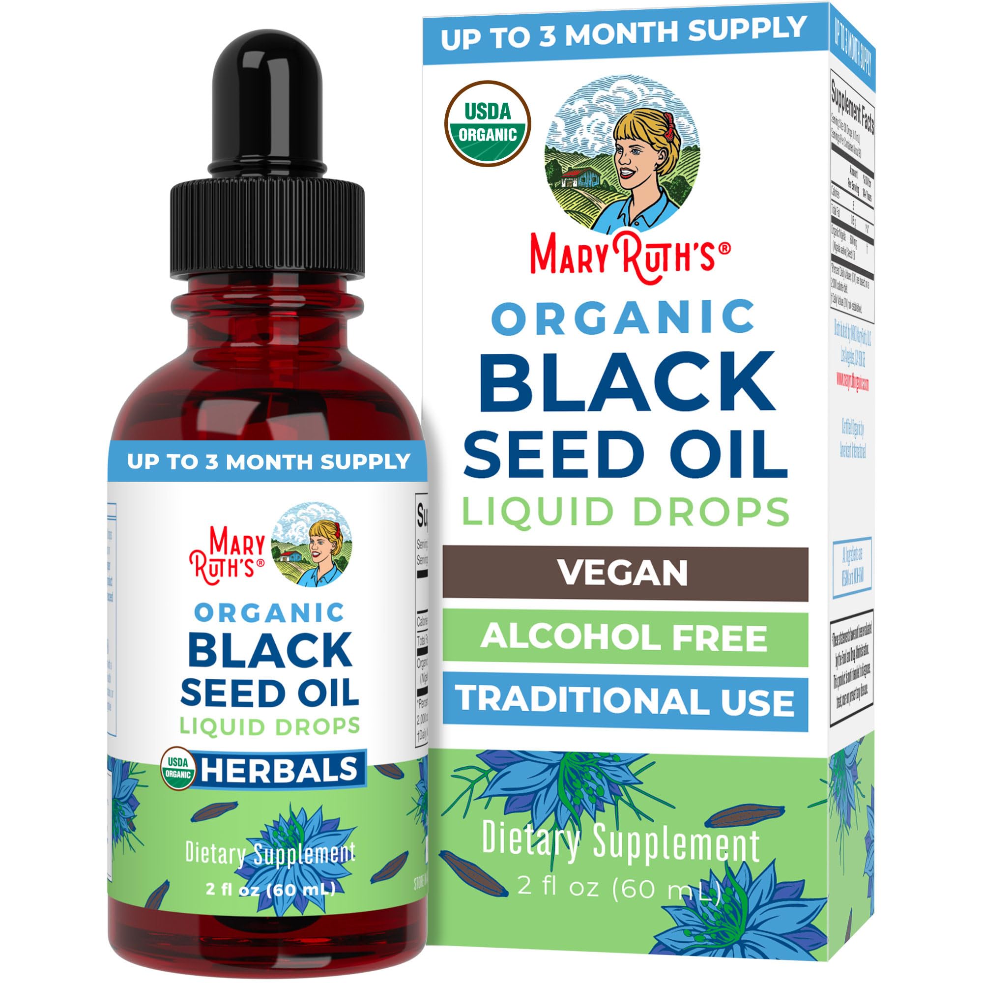 MaryRuth Organics Black Seed Oil Liquid Drops Cold Pressed | 3 Month Supply | USDA Organic Black Cumin Seed Oil | Immune Support | Respiratory Health | Sugar&Gluten Free | Vegan | Non-GMO | 2 Fl Oz MARYRUTH'SUS supplements