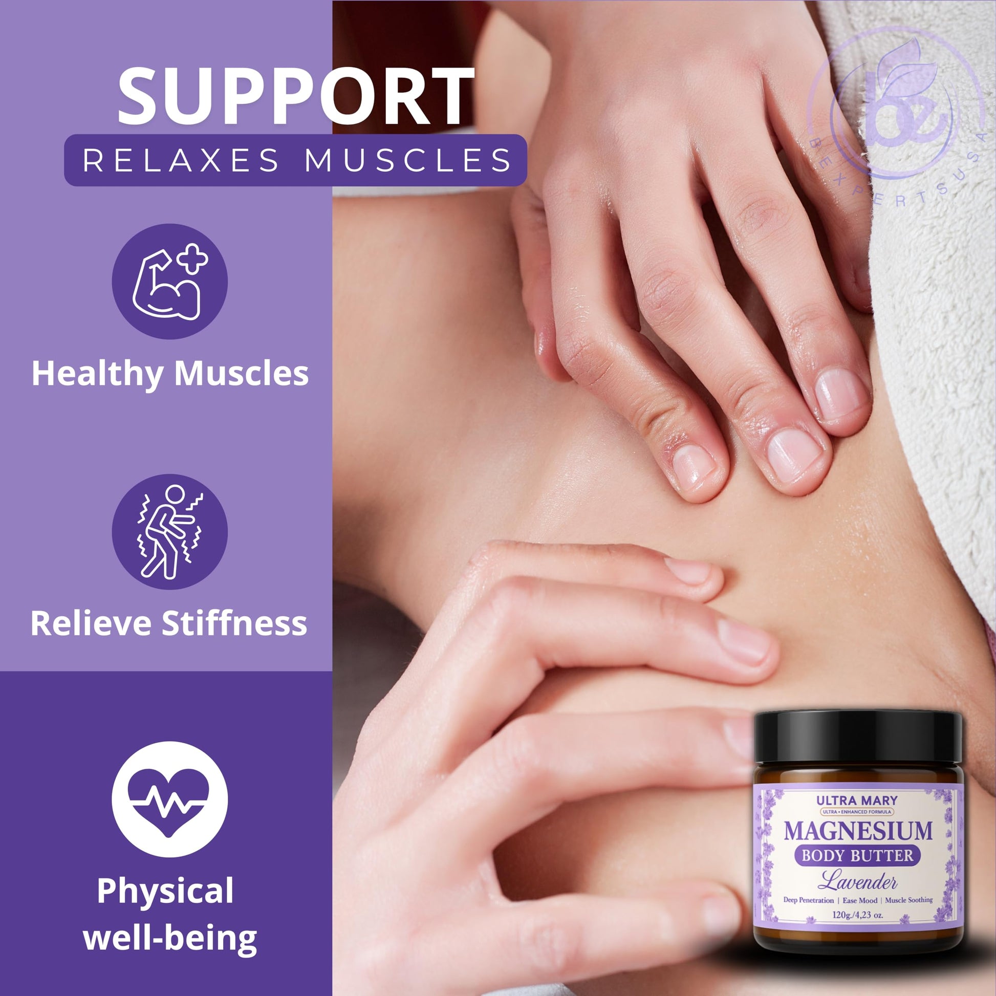 Nighttime Magnesium Cream for Pain, Nerve & Leg Cramps - Magnesium Body Butter for Sleep with Shea Butter, Jojoba Oil, Coconut Extract & Dandelion - Lavender Magnesium Lotion for Kids - 4.23oz ULTRA MARYAu supplements
