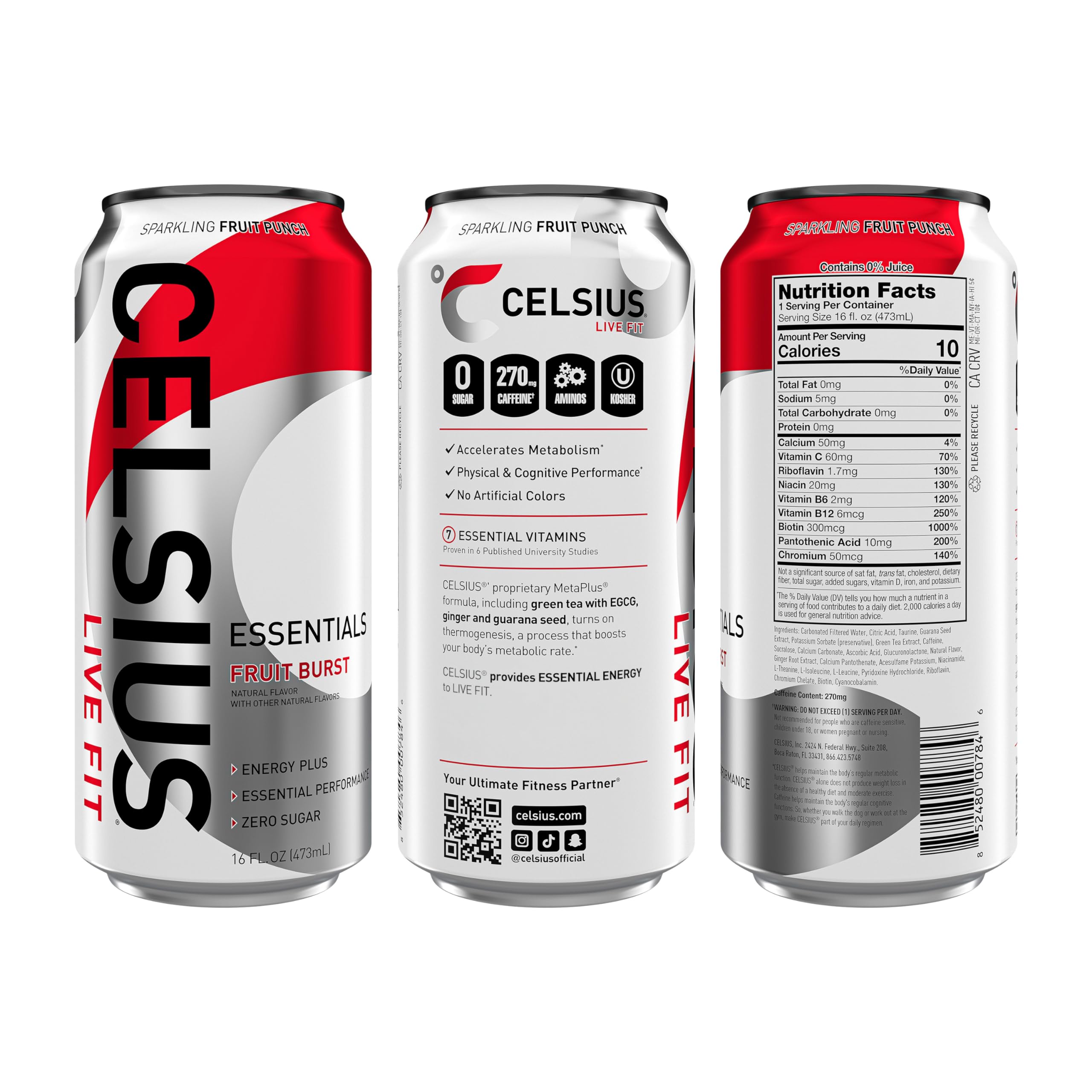 CELSIUS ESSENTIALS, Sparkling Fruit Burst, Performance Energy Drink 16 Fl Oz (Pack of 12) CELSIUSUS supplements