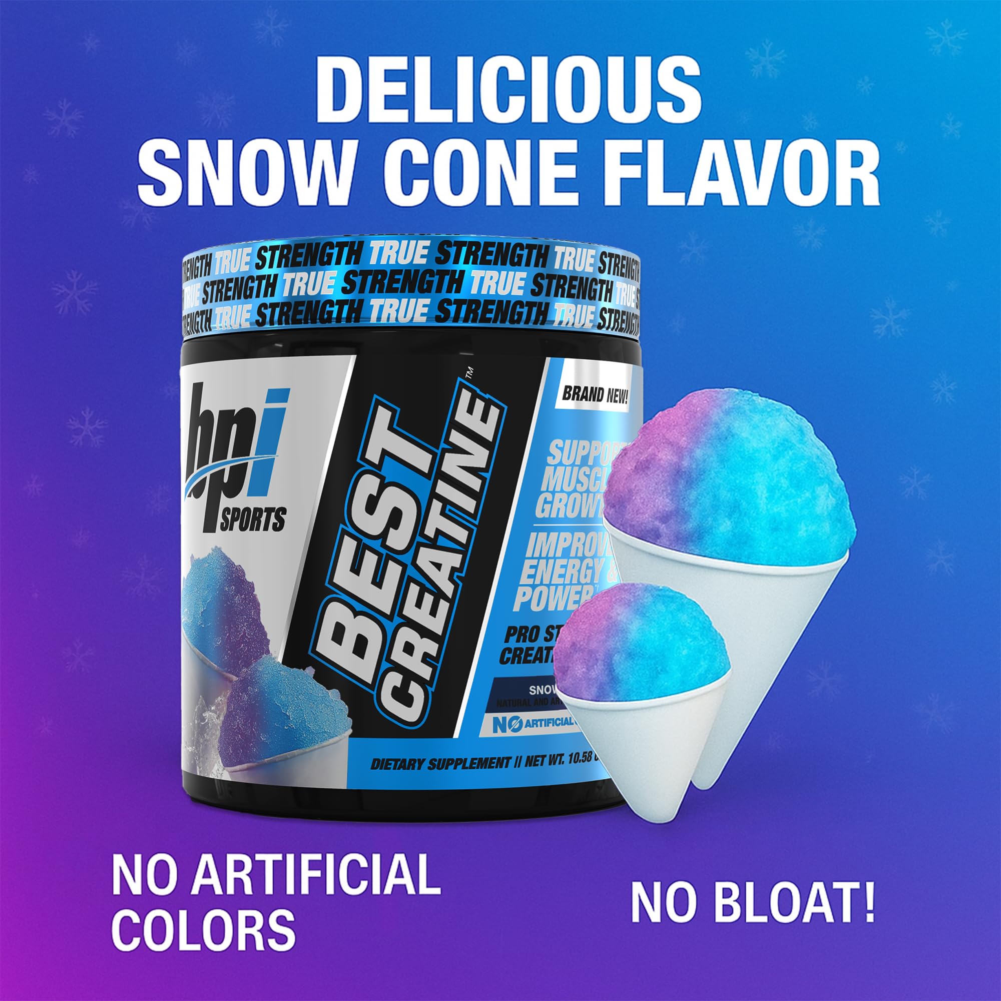 BPI Sports Best Creatine - Creatine Monohydrate Powder for Men & Women, Himalayan Salt - Strength, Pump, Endurance, Muscle Growth, Muscle Definition - No Bloat - Snow Cone - 50 servings - 10.58 Oz BPI SportsAu supplements