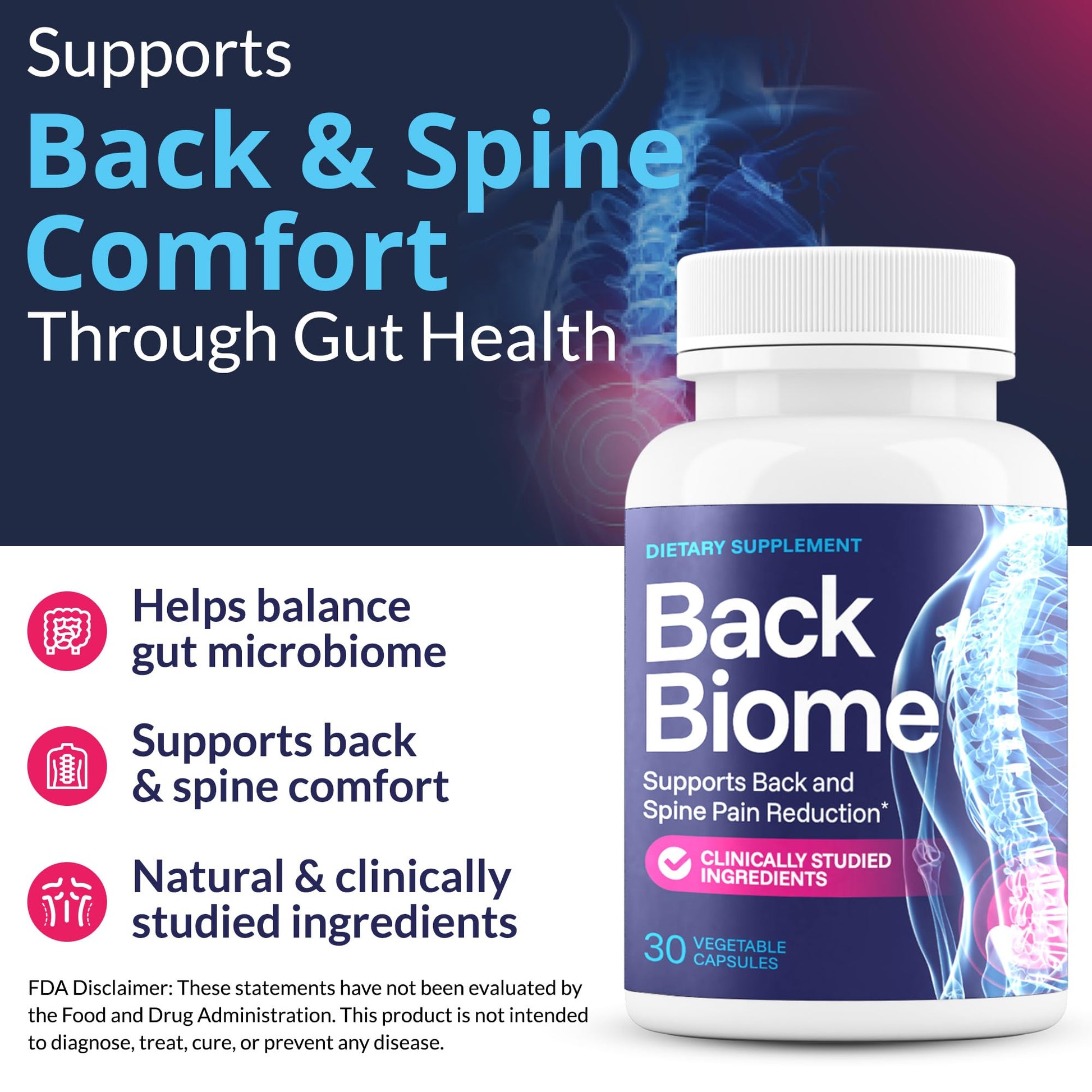 BackBiome – Advanced 7-Strain Probiotic Formula for Gut & Back Health – Supports Digestive Balance, Promotes Spinal Comfort – Non-GMO, Vegan, 30 Capsules BackBiomeAu supplements