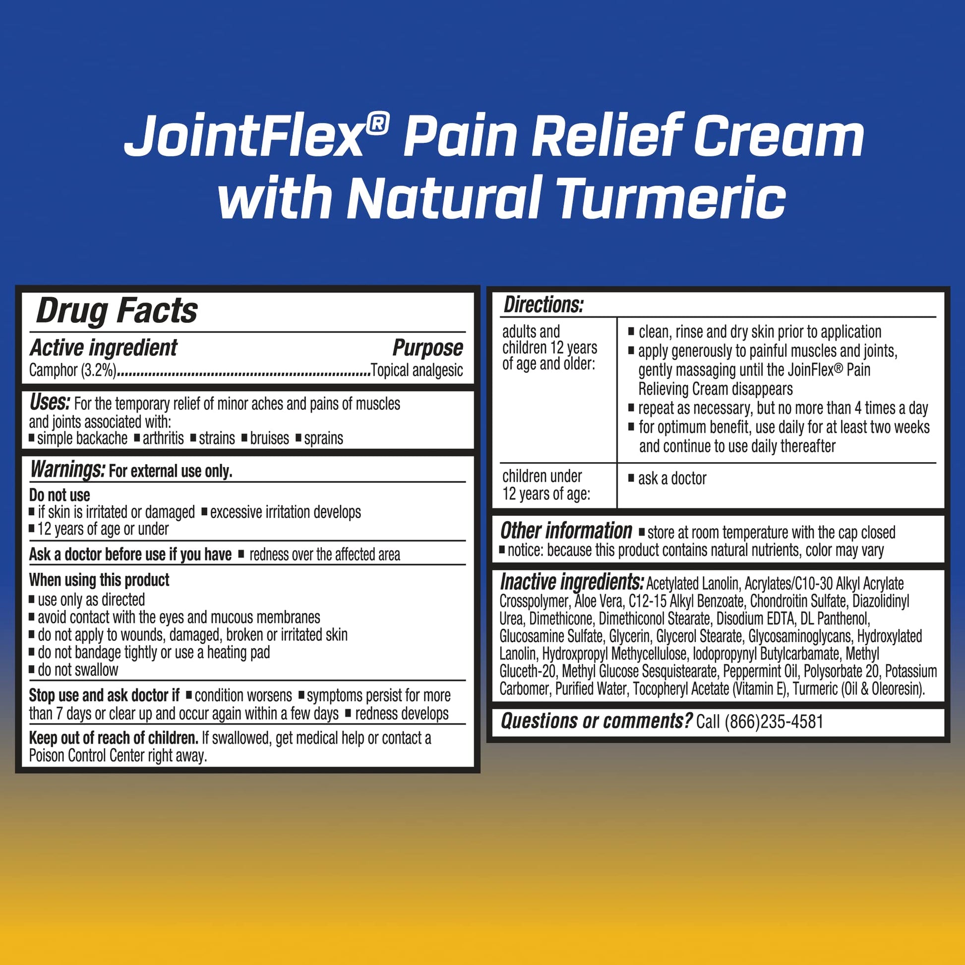 JOINTFLEX Pain Relief Cream with Turmeric, Arthritis Pain Relief, Joint Pain Relief, 3 Ounce Tube JointFlexAu supplements