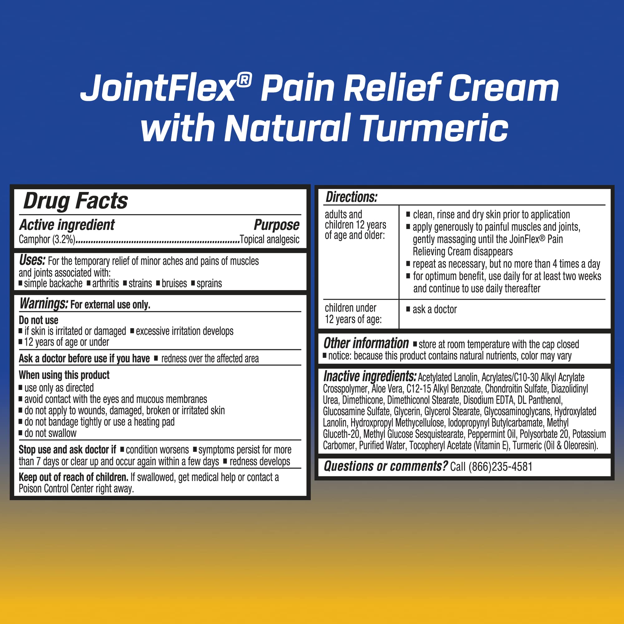 JOINTFLEX Pain Relief Cream with Turmeric, Arthritis Pain Relief, Joint Pain Relief, 3 Ounce Tube JointFlexAu supplements