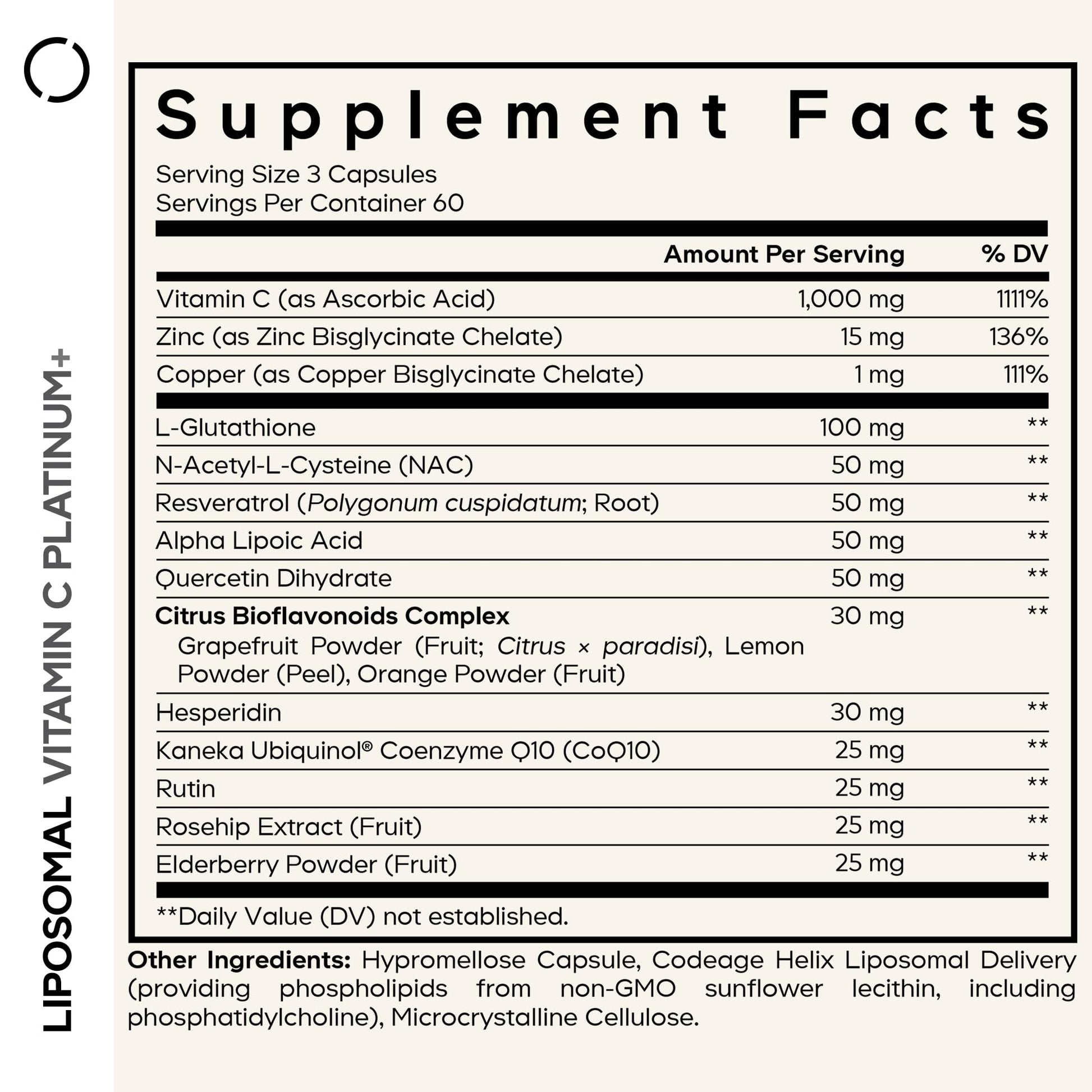 Codeage Liposomal Vitamin C+ Platinum - 1000 Mg Vitamin C Vitamins, Glutathione, NAC (N Acetyl Cysteine), Resveratrol, CoQ10, Rutin, Elderberry, Quercetin, Rosehip, Citrus Bioflavonoids - 180 Capsules CodeageAu supplements