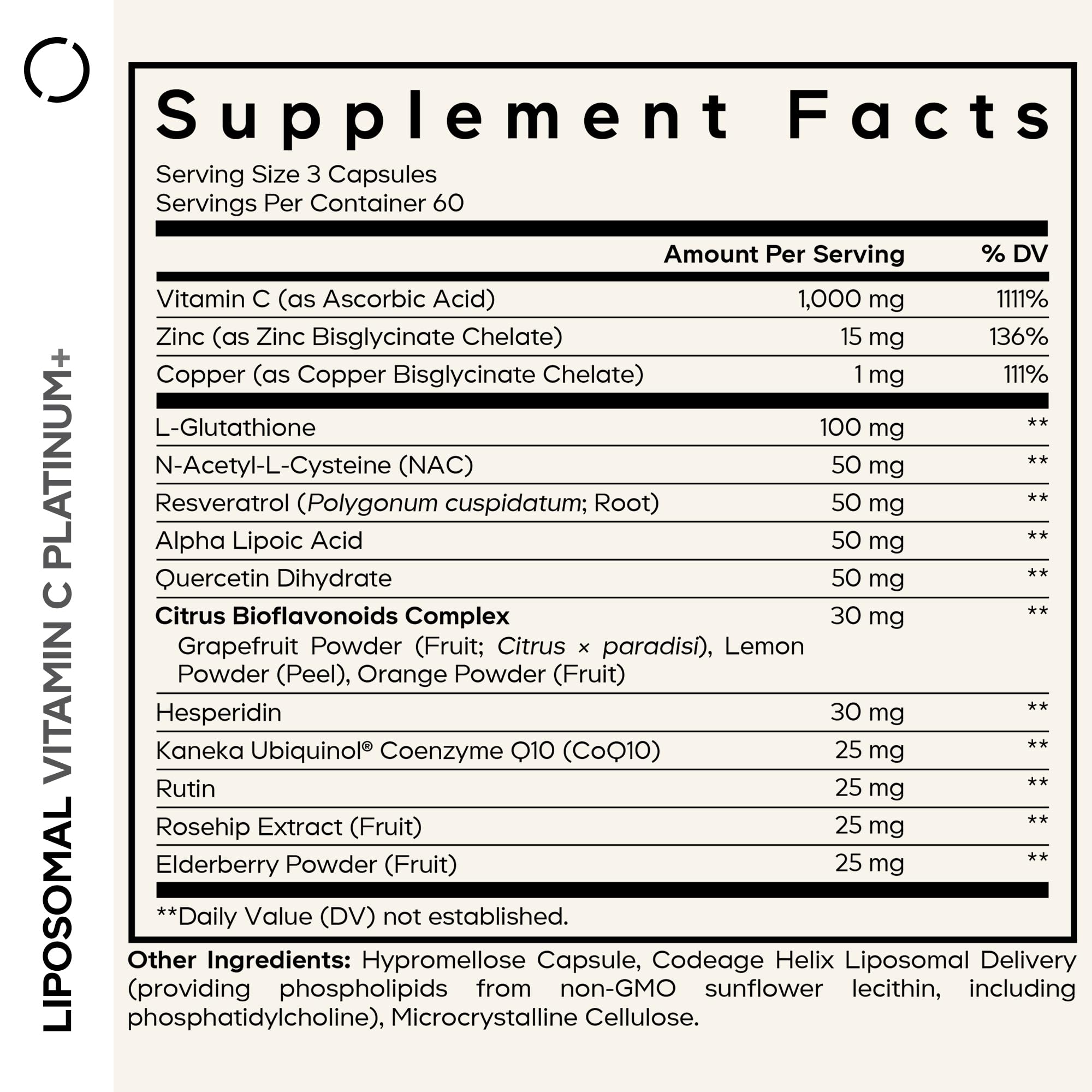 Codeage Liposomal Vitamin C+ Platinum - 1000 Mg Vitamin C Vitamins, Glutathione, NAC (N Acetyl Cysteine), Resveratrol, CoQ10, Rutin, Elderberry, Quercetin, Rosehip, Citrus Bioflavonoids - 180 Capsules CodeageAu supplements