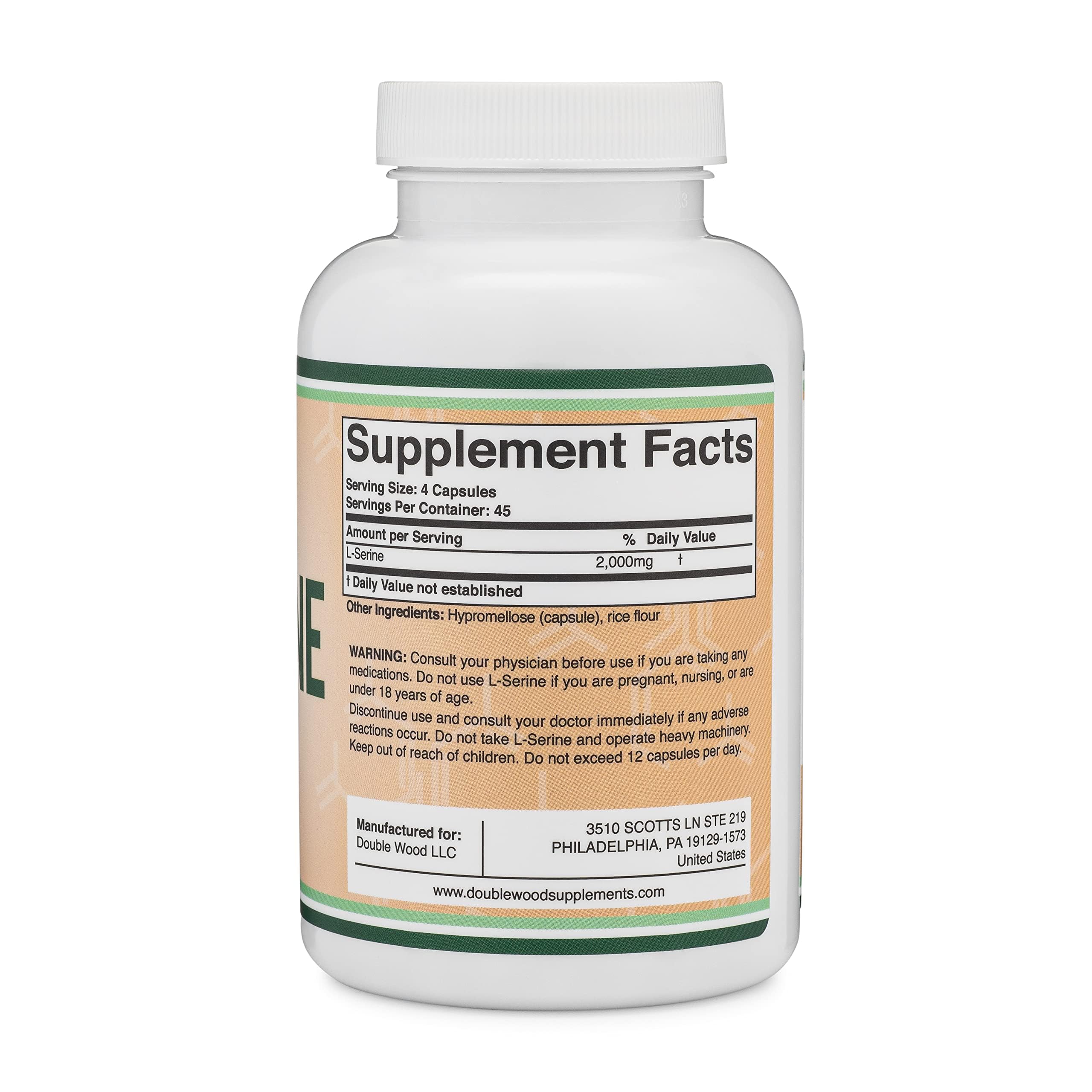 L-Serine Capsules (Third Party Tested) - 2,000mg Servings Used in Clinical Study, 180 Count, 500mg per Capsule (L Serine Amino Acid for Serotonin Production and Brain Support) by Double Wood Double Wood SupplementsAu supplements