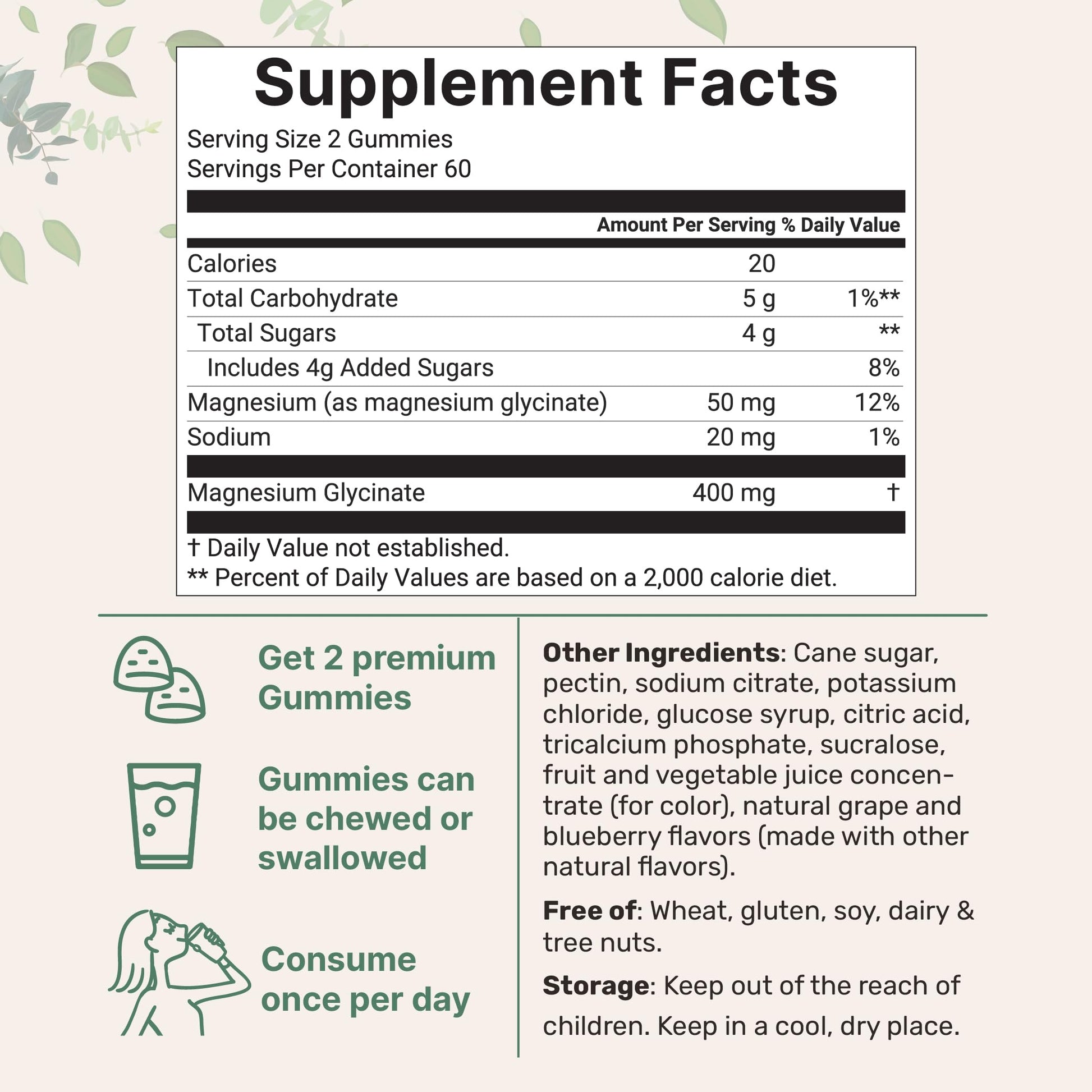Magnesium Glycinate Gummies 400mg Per Serving, 120 Count | Natural Grape Blueberry Flavor | Potent Elemental Form + Chelated for High Absorption | Healthy Muscle, Bones, & Mood Support Supplement Micro IngredientsAu supplements