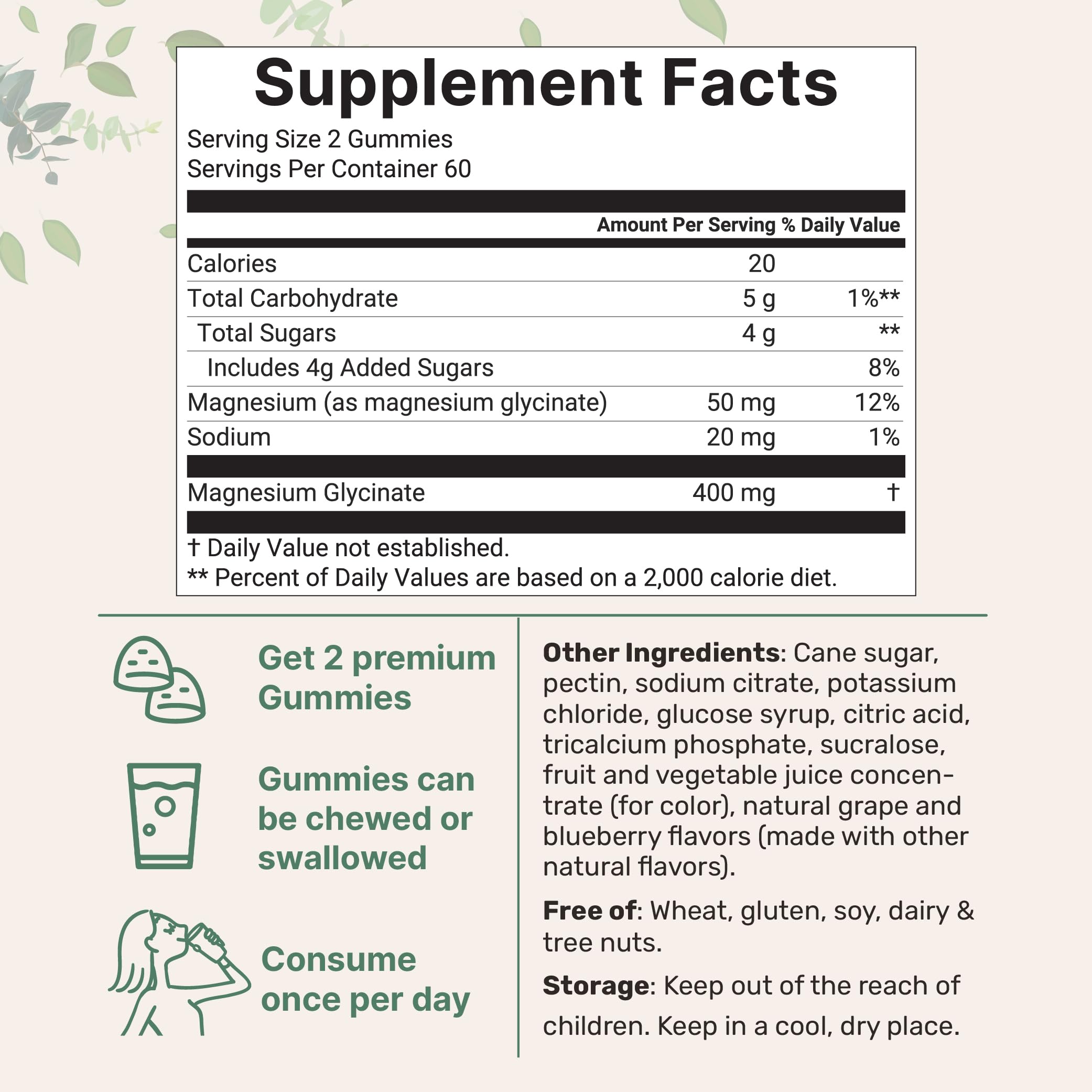 Magnesium Glycinate Gummies 400mg Per Serving, 120 Count | Natural Grape Blueberry Flavor | Potent Elemental Form + Chelated for High Absorption | Healthy Muscle, Bones, & Mood Support Supplement Micro IngredientsAu supplements