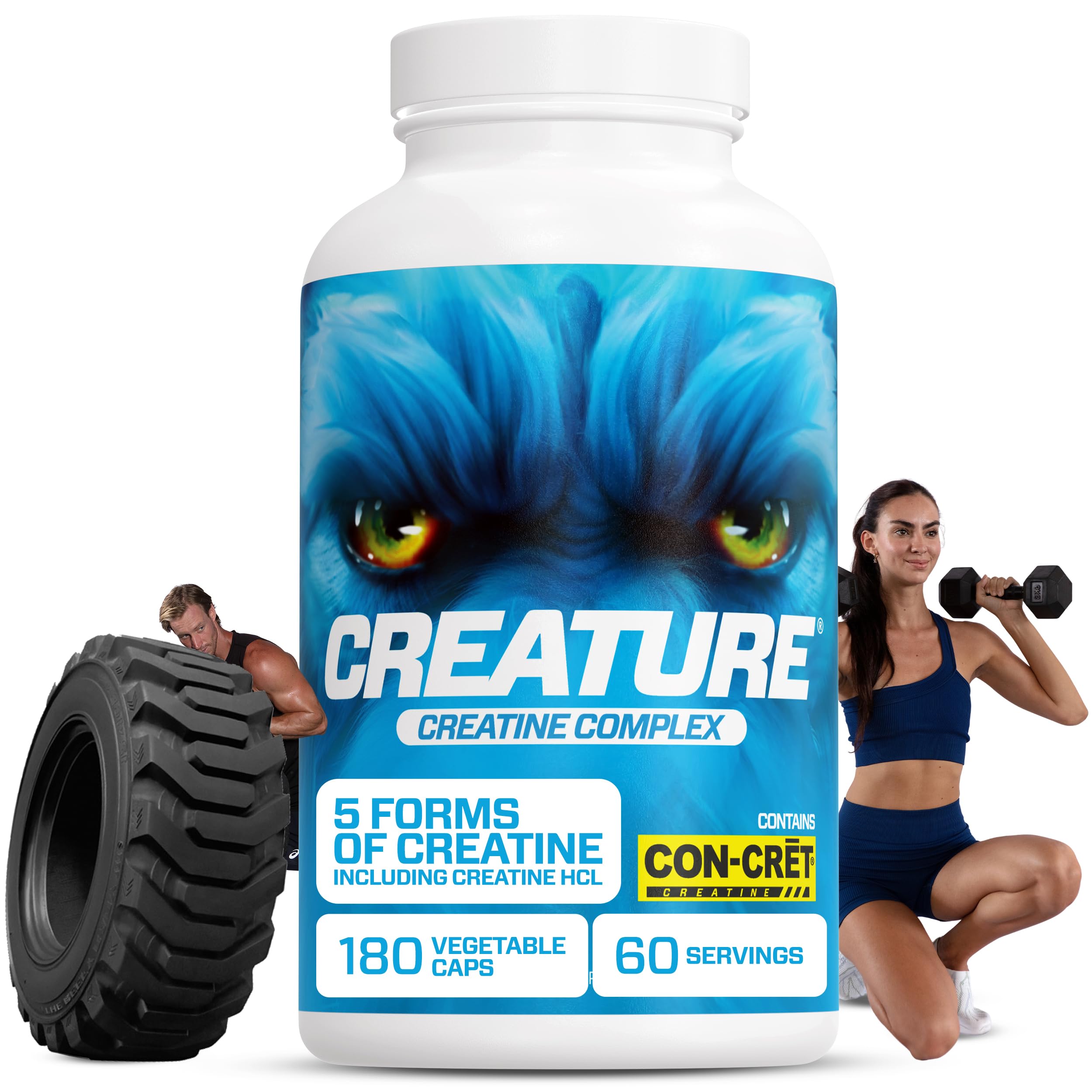 CREATURE® Creatine Complex - Creatine Monohydrate Capsules with 5 Types of Creatine Including Con-Crēt® Creatine HCL, Promotes Muscle, Strength, Endurance, Brain Health, 180 Veggie Caps, 60 Servings CREATUREAu supplements