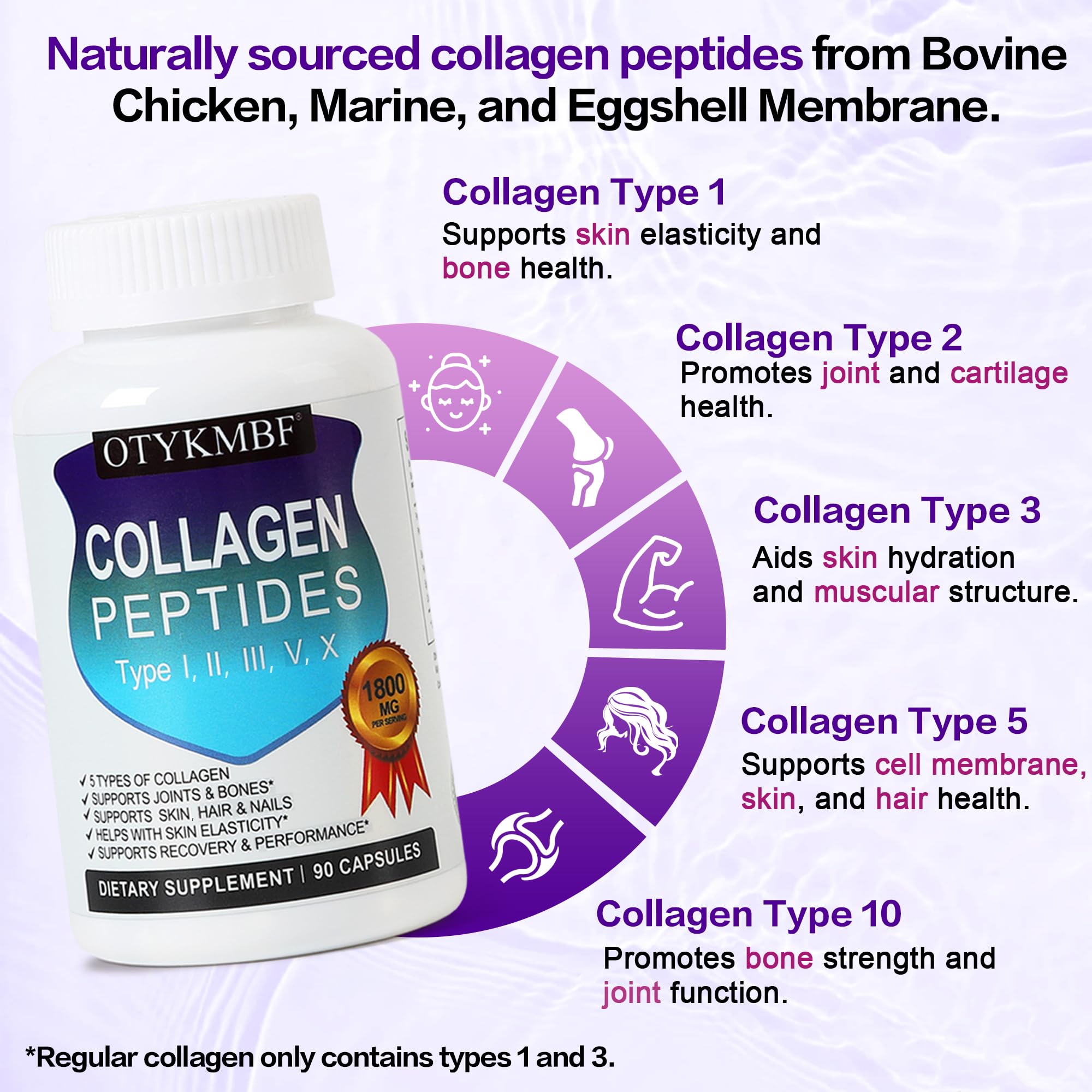 OTYKMBF Multi Collagen Peptides Pills 1800mg, Type I, II, III, V, X - Hydrolyzed Premium Collagen Complex Supports Skin, Joints, Hair & Nails, Hydrolyzed Protein for Women Men, 90 Capsules OTYKMBFAu supplements