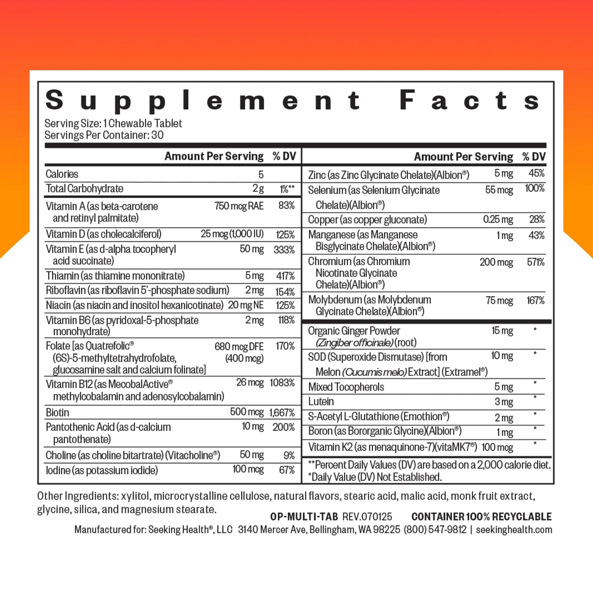 Seeking Health Optimal Multivitamin Chewable - Immune Support Supplement with L-5-MTHF, Vitamin B12 & Vitamin D3 - Multivitamin with Antioxidant Ingredients Seeking HealthAu supplements