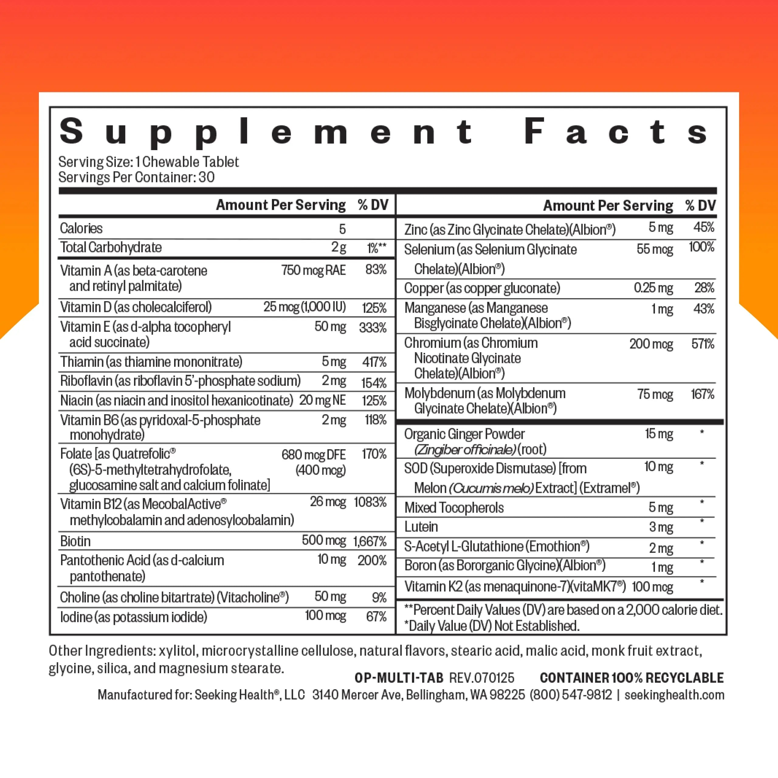 Seeking Health Optimal Multivitamin Chewable - Immune Support Supplement with L-5-MTHF, Vitamin B12 & Vitamin D3 - Multivitamin with Antioxidant Ingredients Seeking HealthAu supplements