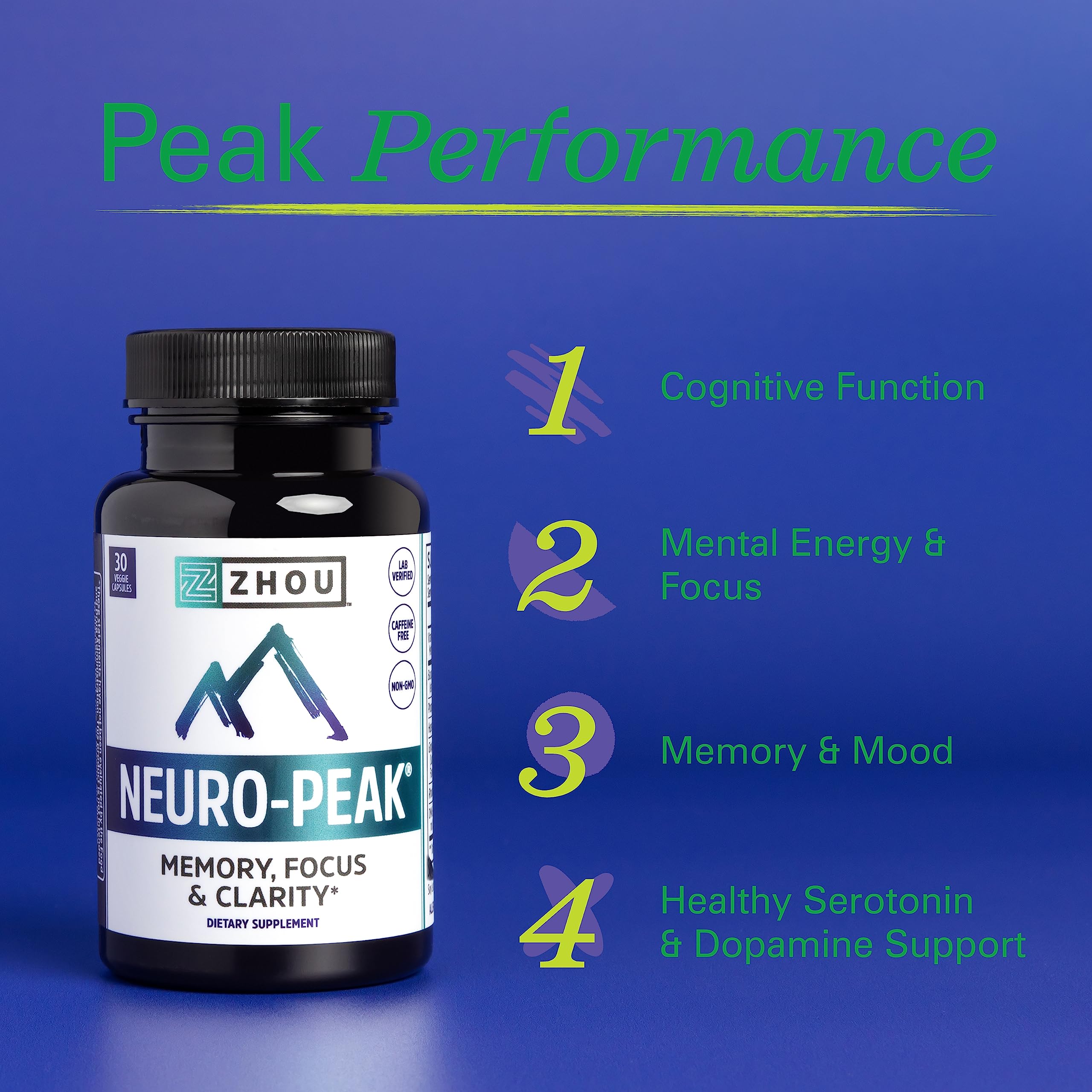 Zhou Neuro Peak Brain Support Supplement | Memory, Focus & Clarity Formula | DMAE ZhouNutritionUS supplements