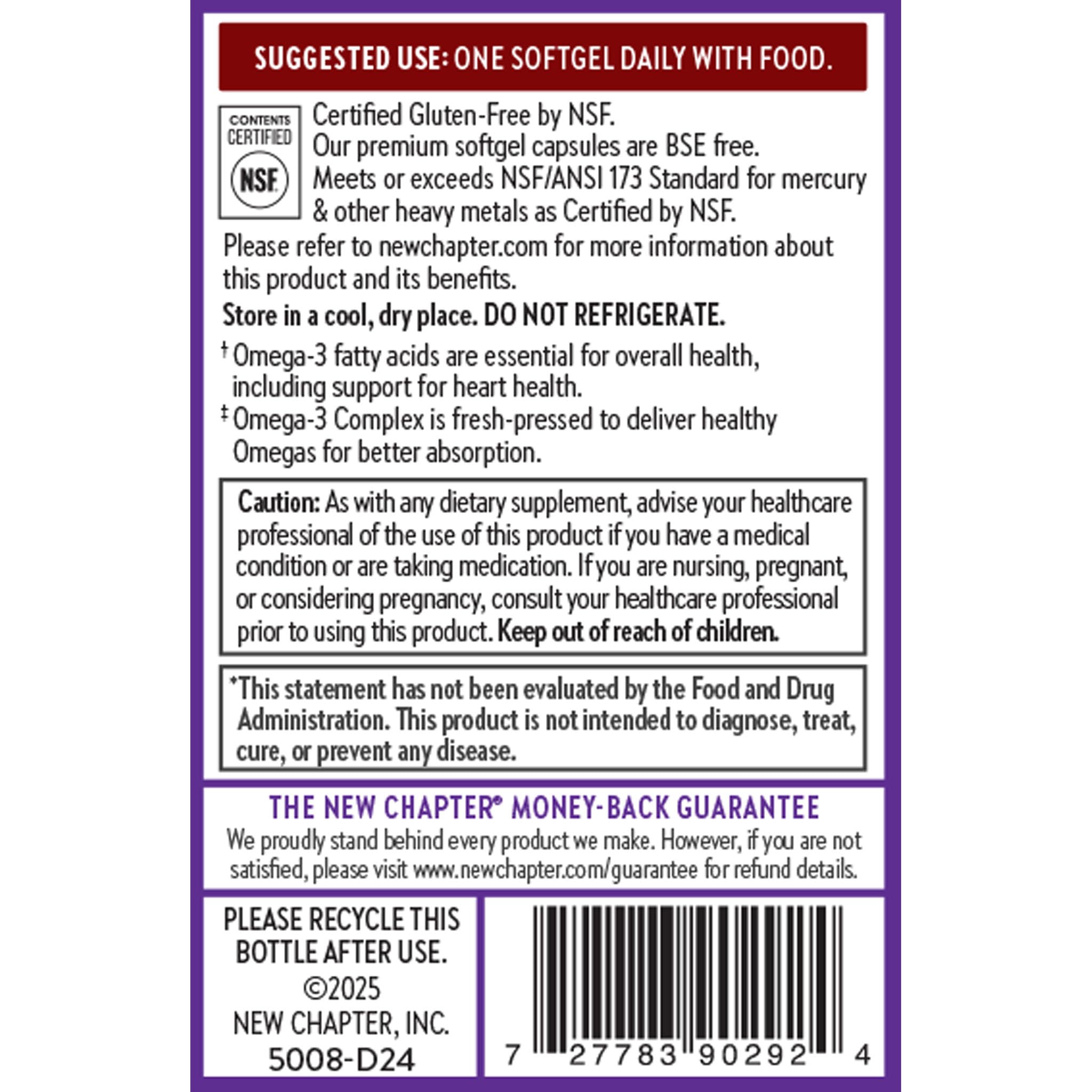 New Chapter Omega-3 Complex, 1000mg Softgels, Fish Oil Supplement Wild Alaskan Salmon for Heart, Brain, Eye, Joint & Skin Health Support - 30 Count New ChapterAu supplements