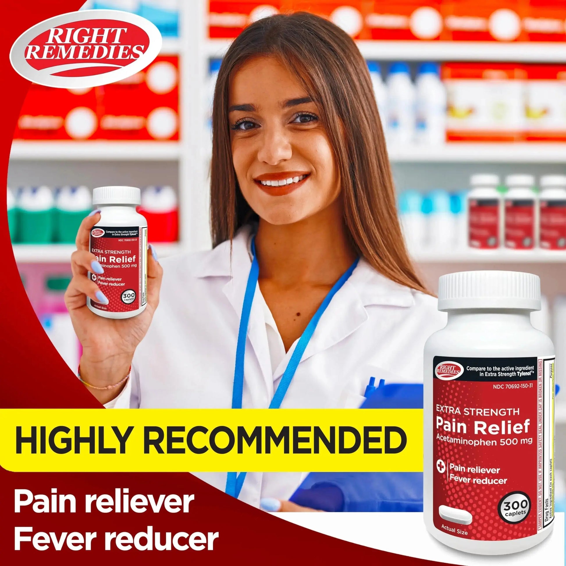 RIGHT REMEDIES Extra Strength Pain Relief, Acetaminophen 500 mg Caplets, Pain Reliever & Fever Reducer, Value Pack (300 Count), Compare to the Active Ingredient in Extra Strength Tylenol® RIGHT REMEDIESAu supplements