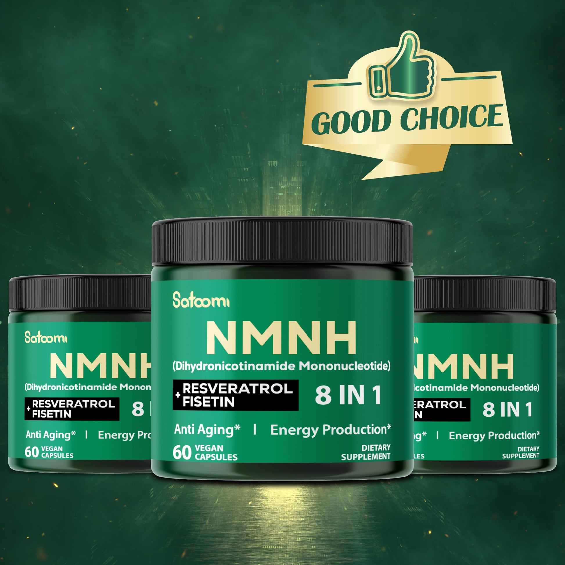 Satoomi 8in1 NMNH - NMN Supplement Alternative - NAD Supplement to Support NAD Levels Added Fisetin, Resveratrol, Quercetin, Turmeric, Berberine, Vitamin D3 & C - 60 Count for 30 Days SatoomiAu supplements