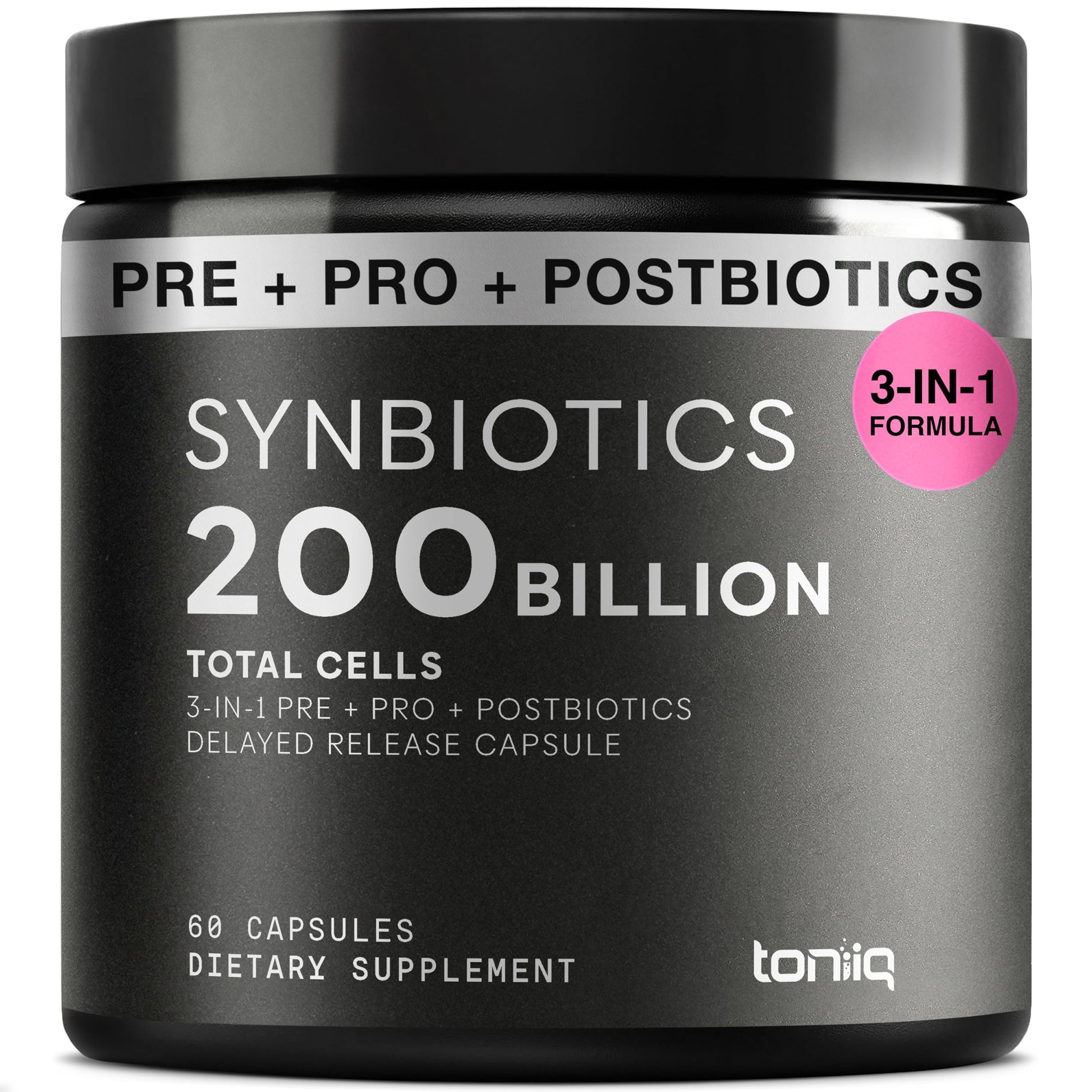 Toniiq Prebiotics and Probiotics – 200B TFU with Postbiotics IMMUSE® & ButyraGen® – 30 Strains – Shelf-Stable Synbiotic Formula – Third-Party Tested – 60 Capsules ToniiqAu supplements