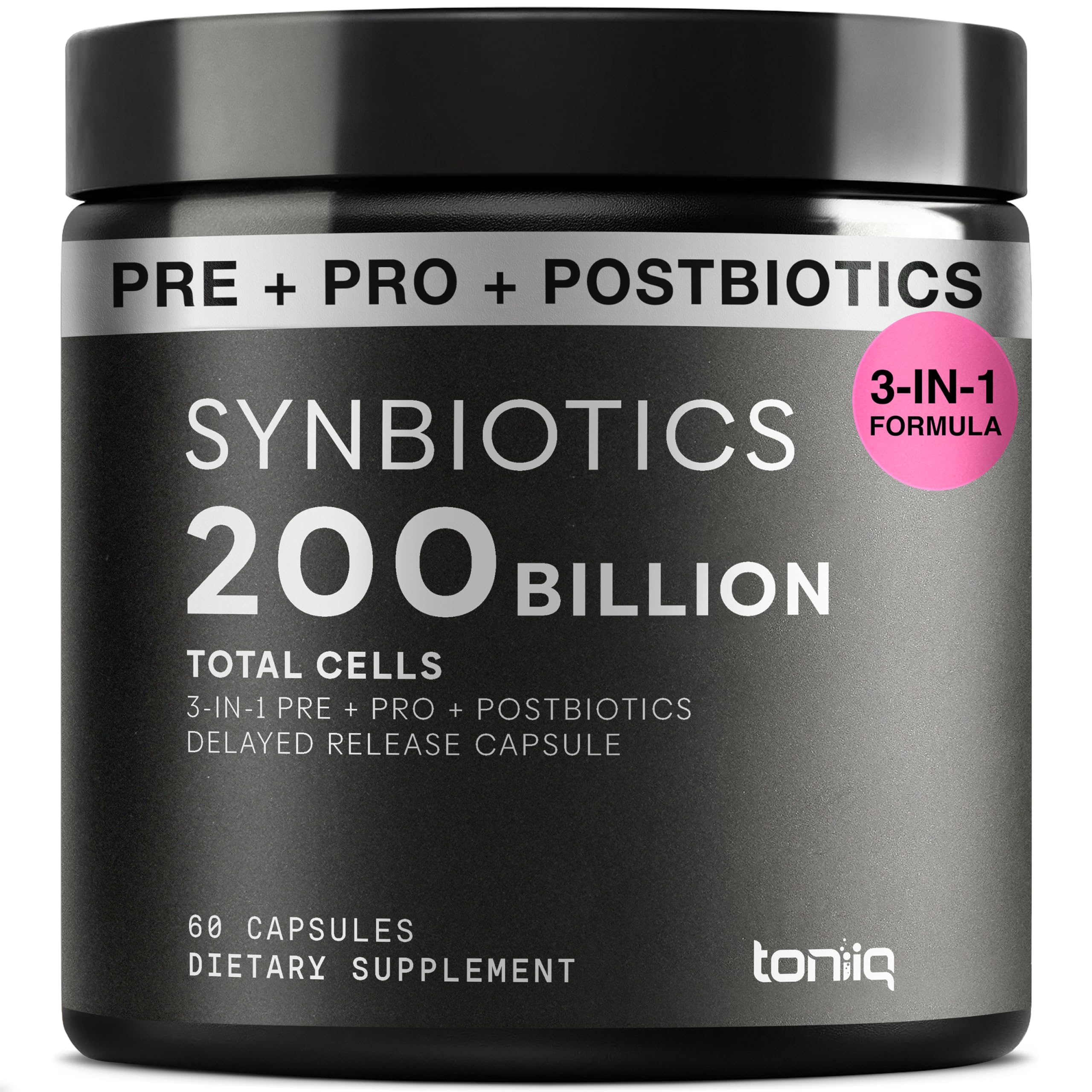 Toniiq Prebiotics and Probiotics – 200B TFU with Postbiotics IMMUSE® & ButyraGen® – 30 Strains – Shelf-Stable Synbiotic Formula – Third-Party Tested – 60 Capsules ToniiqAu supplements