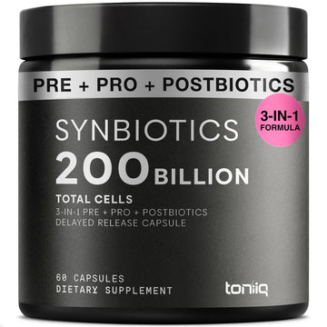Toniiq Prebiotics and Probiotics – 200B TFU with Postbiotics IMMUSE® & ButyraGen® – 30 Strains – Shelf-Stable Synbiotic Formula – Third-Party Tested – 60 Capsules ToniiqAu supplements