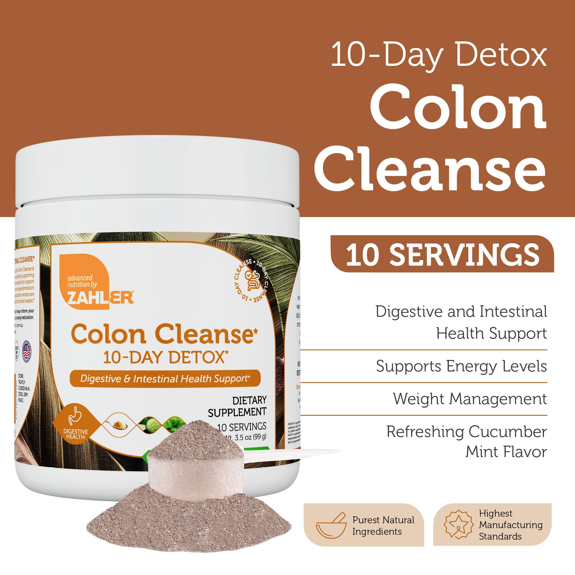 Zahler Colon Cleanse 10-Day Detox Cleanse - Cucumber Mint Flavor - Herbal Digestive Wellness - Colon Cleanser & Detox for Bowel Movement, Body Detox, Digestion Aid for Women and Men - 3.5 oz Jar ZahlerAu supplements