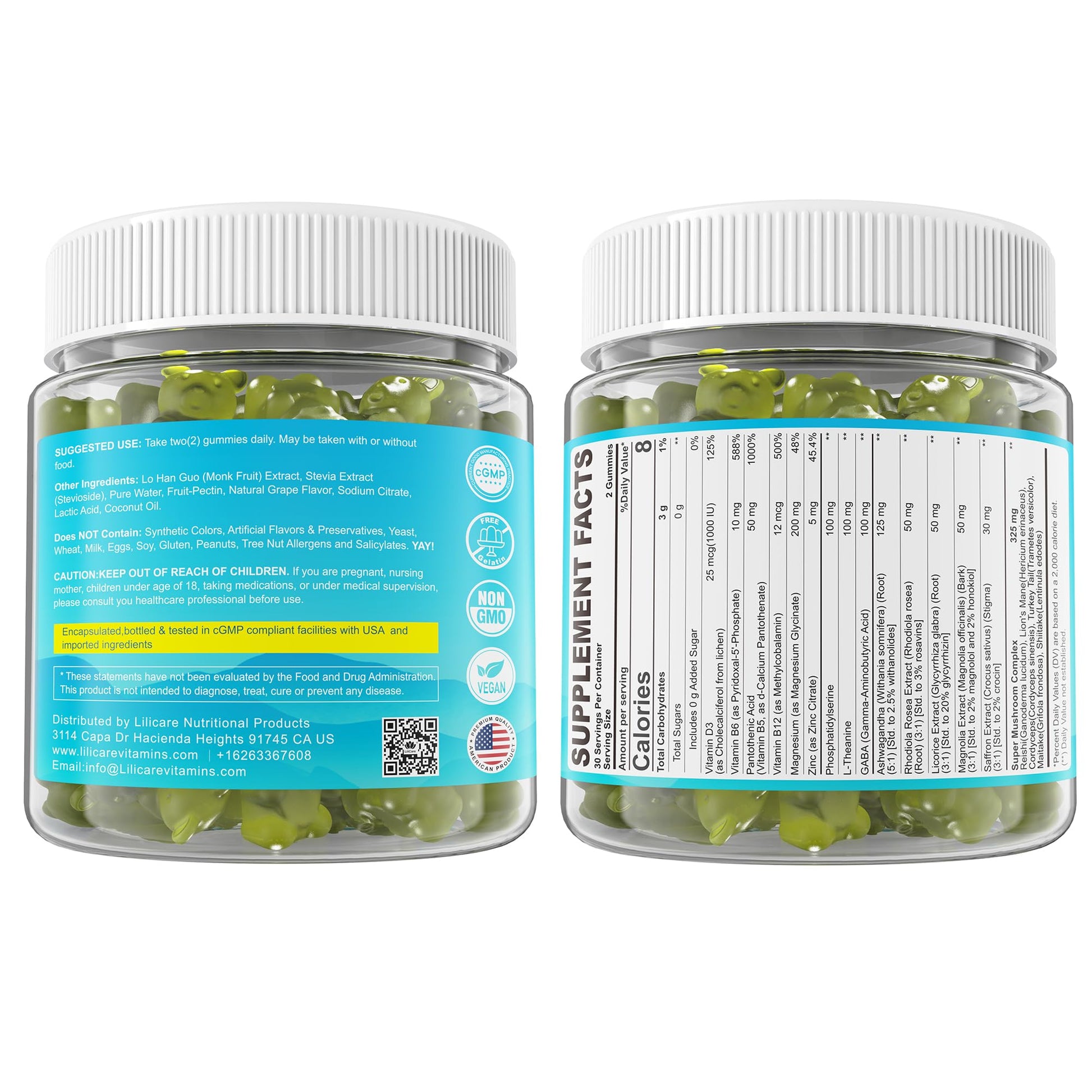 Cortisol Gummies for Women & Men, Sugar Free Cortisol Reducer Supplements w/ Magnesium, Ashwagandha, Mushroom, L-theanine, Rhodiola, Vitamin B6 B12 for Cortisol Detox, Relax, Sleep Support 2 Pack LILICAREAu supplements