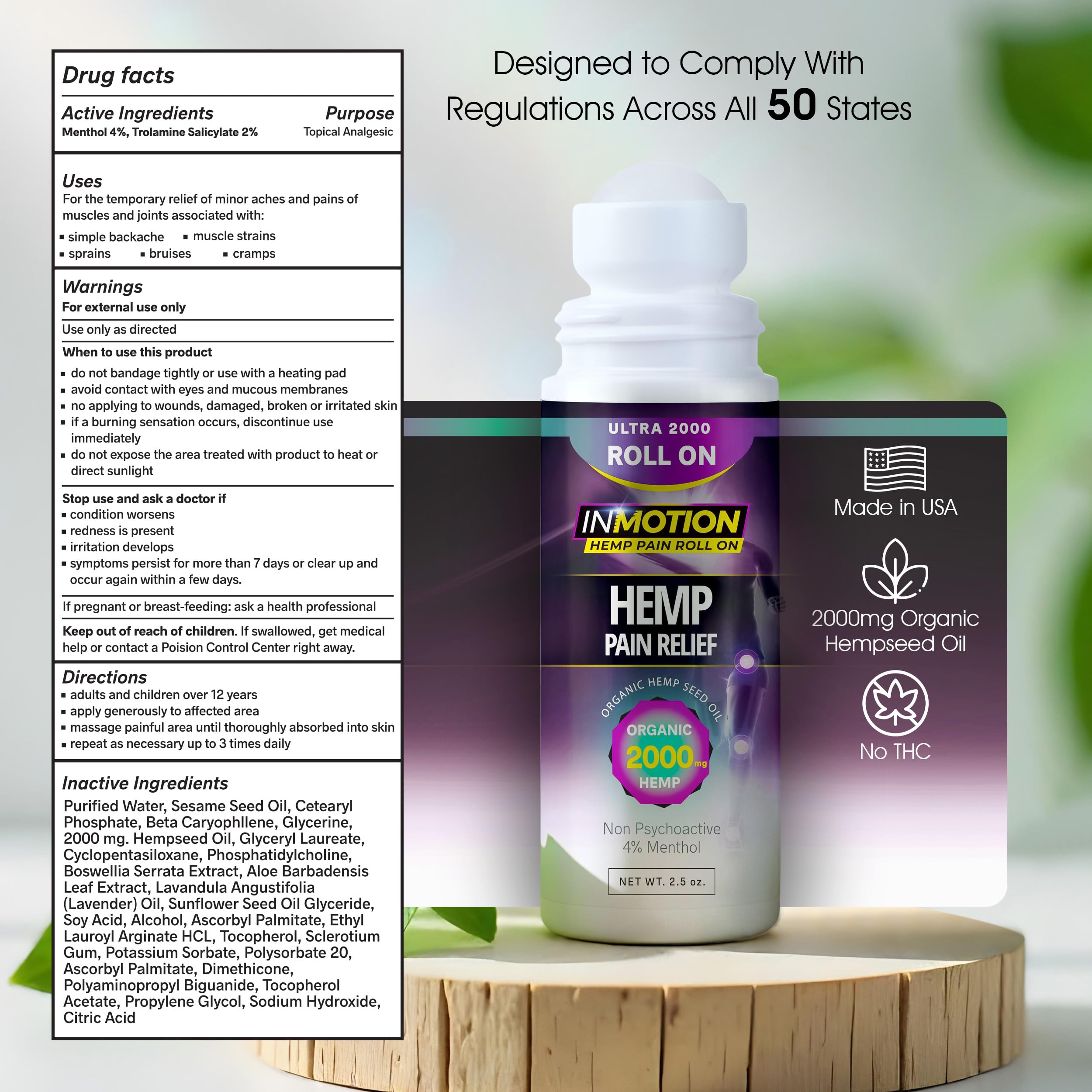 Inmotion Hemp Roll On for Pain Relief - Premium Ultra Strength Fast Acting, Long Lasting, Odorless Hemp Oil Roll On Pain Reliever for Joint, Muscle, & Back InMotion HempAu supplements