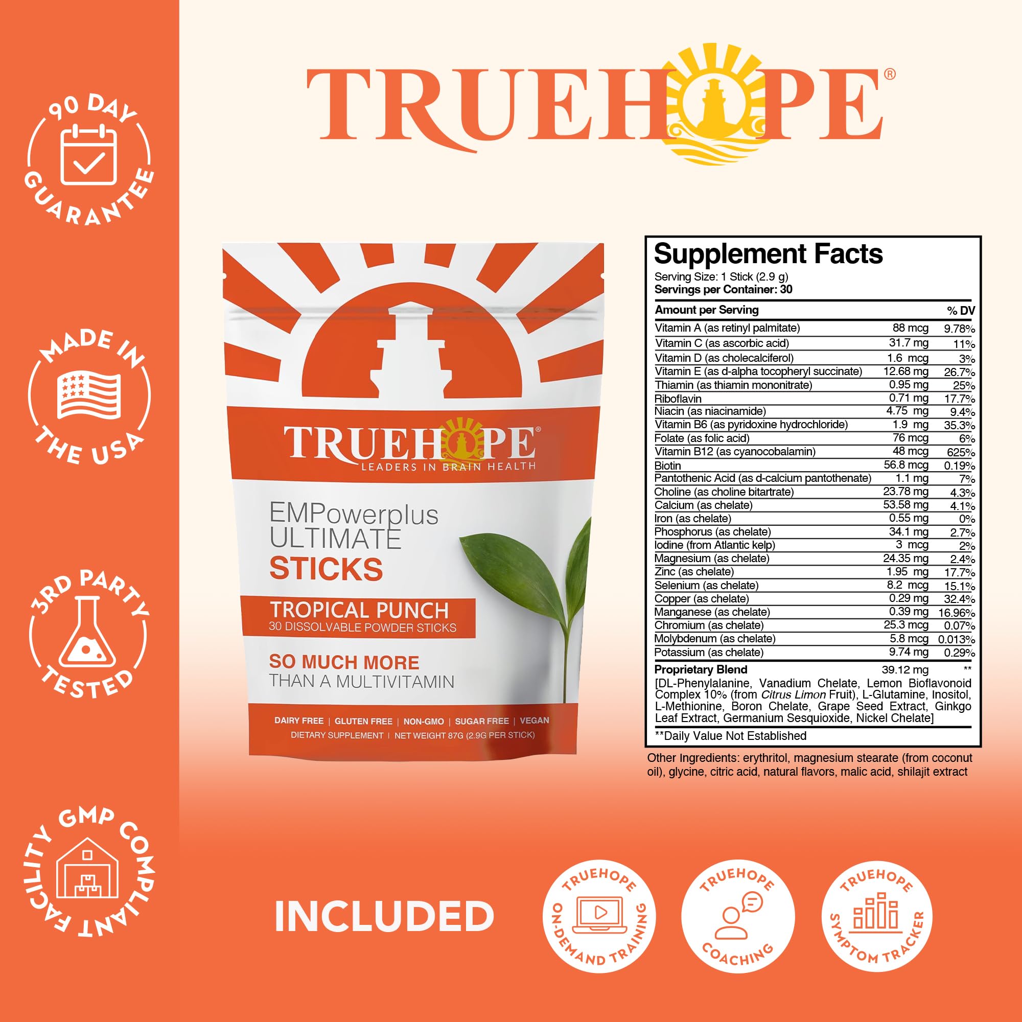 Truehope Multivitamin Nootropic Pouches with Inositol - Once-Per-Day EMPowerplus Ultimate Sticks - 30 Count (Tropical) TruehopeAu supplements