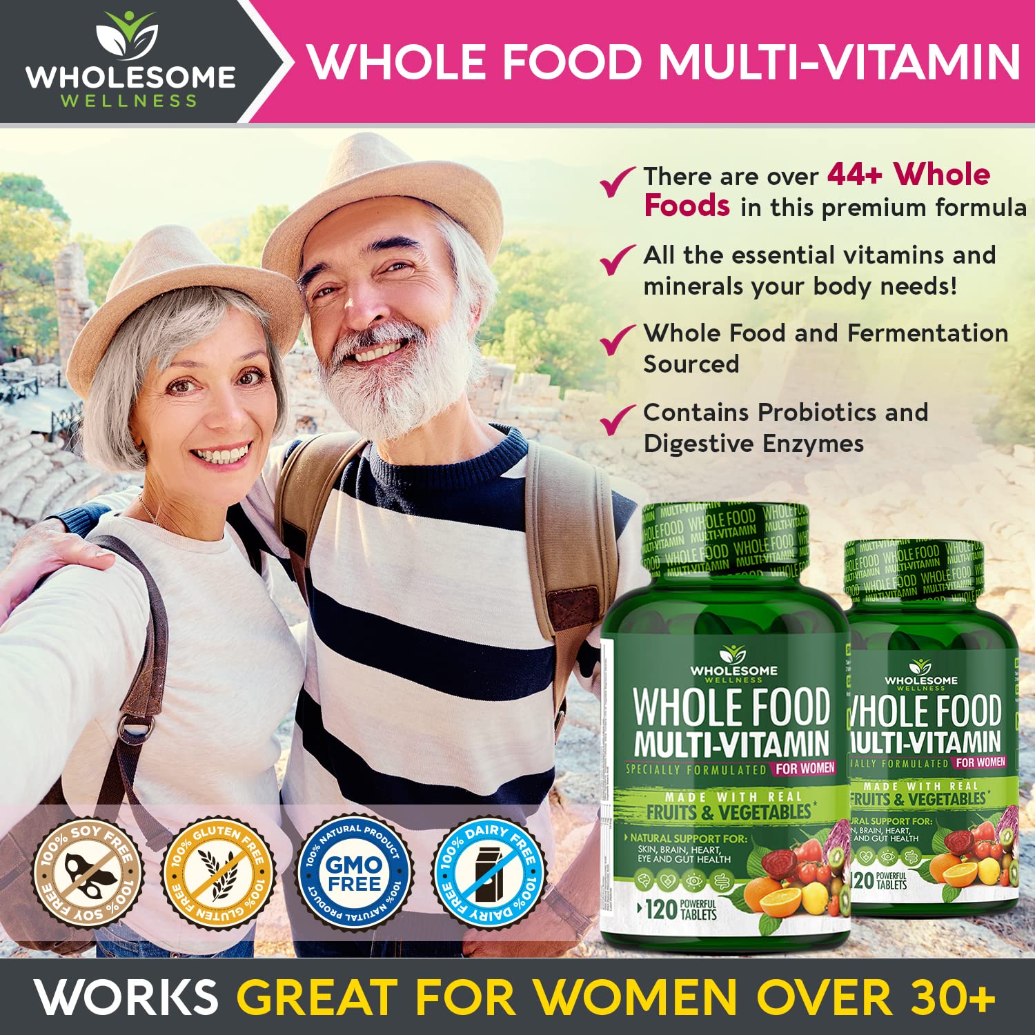 Wholesome Wellness Whole Food Multivitamin for Women - Natural Multi Vitamins, Minerals, Organic Extracts - 120 Tablets Wholesome WellnessUS supplements