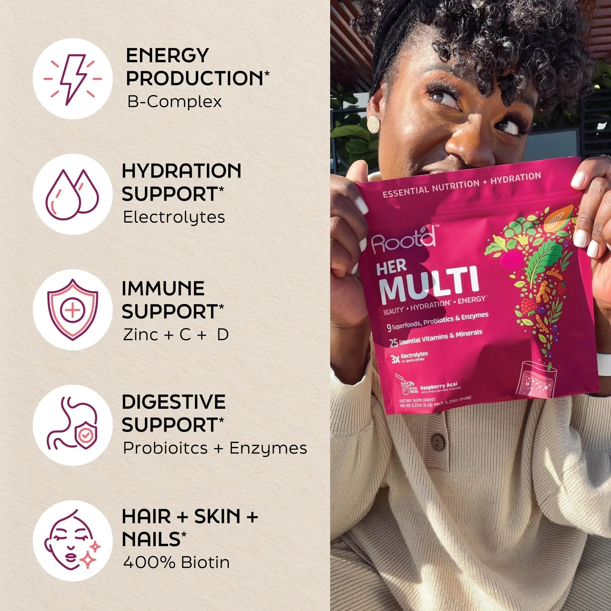 Root'd Multivitamin Powder for Women - 25 Vitamins & Minerals with 3X Electrolytes, 9 Organic Superfoods, Probiotics & Enzymes Root'dAu supplements