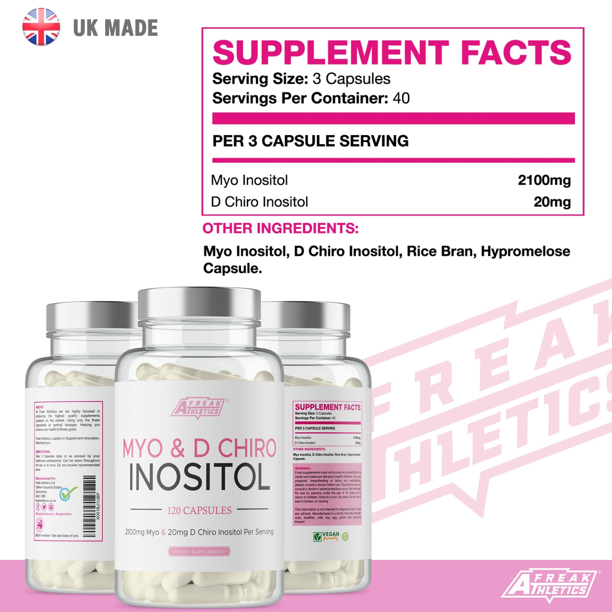 Myo-Inositol & D Chiro Inositol - Supports Women with PCOS -120 Capsules - Promotes Freak AthleticsUS supplements