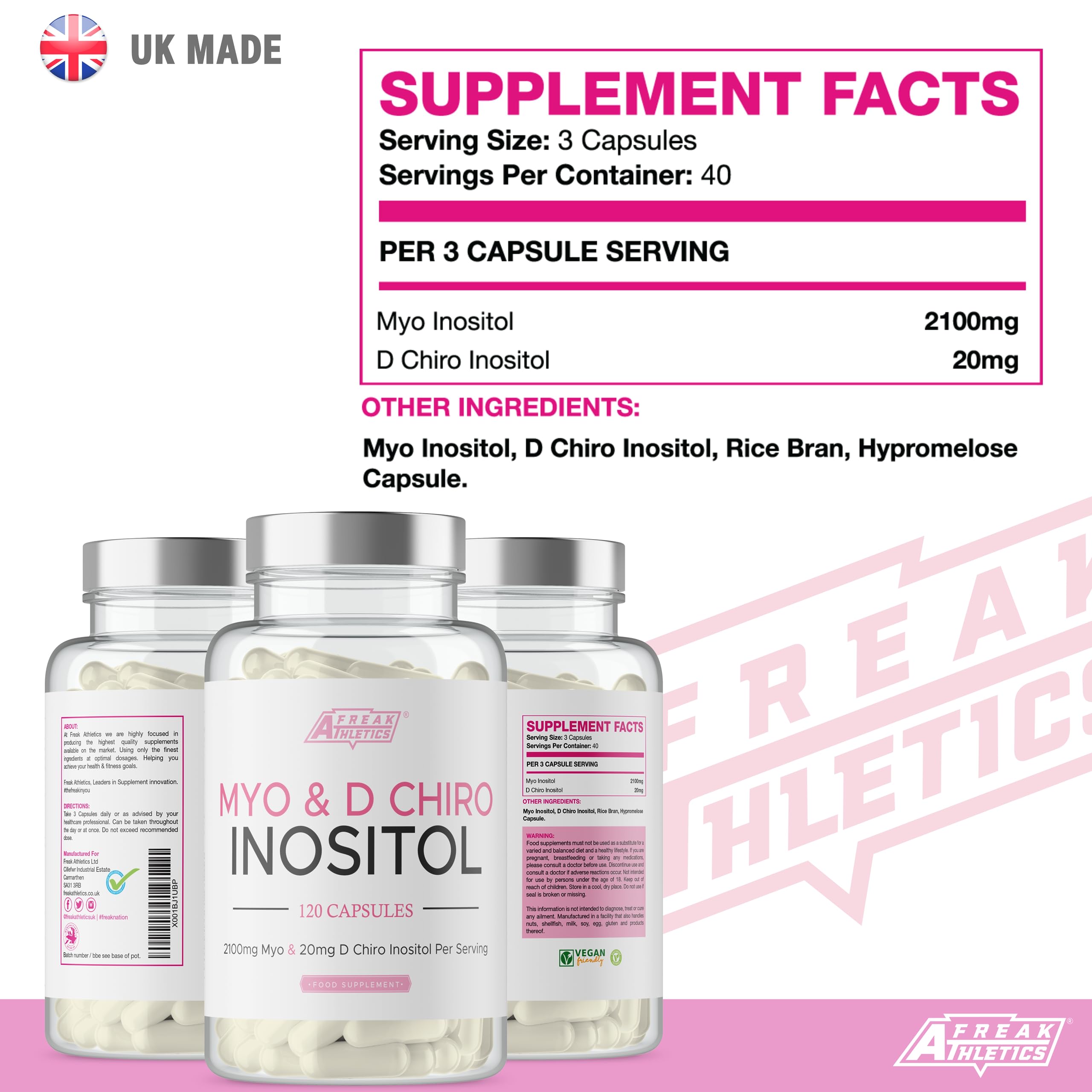 Myo-Inositol & D Chiro Inositol - Supports Women with PCOS -120 Capsules - Promotes Freak AthleticsUS supplements
