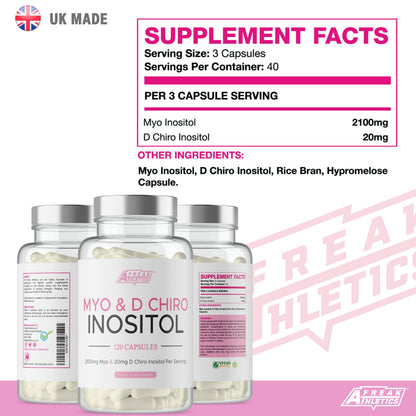 Myo-Inositol & D Chiro Inositol - Supports Women with PCOS -120 Capsules - Promotes Freak AthleticsUS supplements