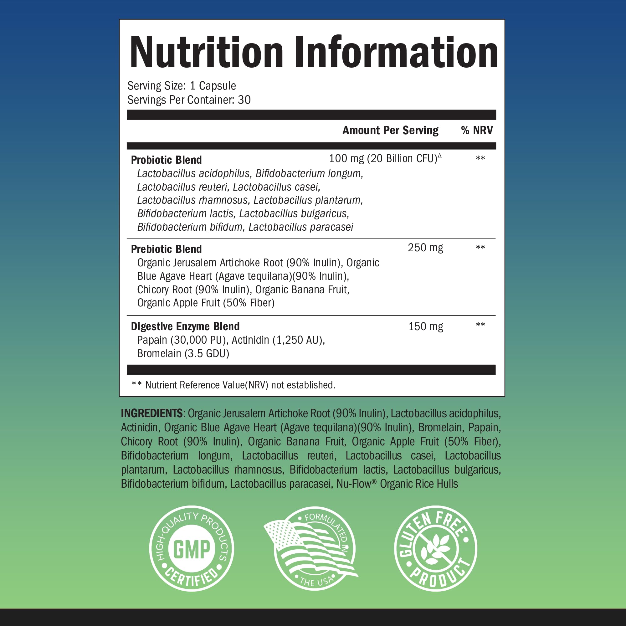 Probiotic & Prebiotic Digestive Health Capsules - 30ct, Gluten & Dairy Free, Non-GMO BioSchwartzUS supplements