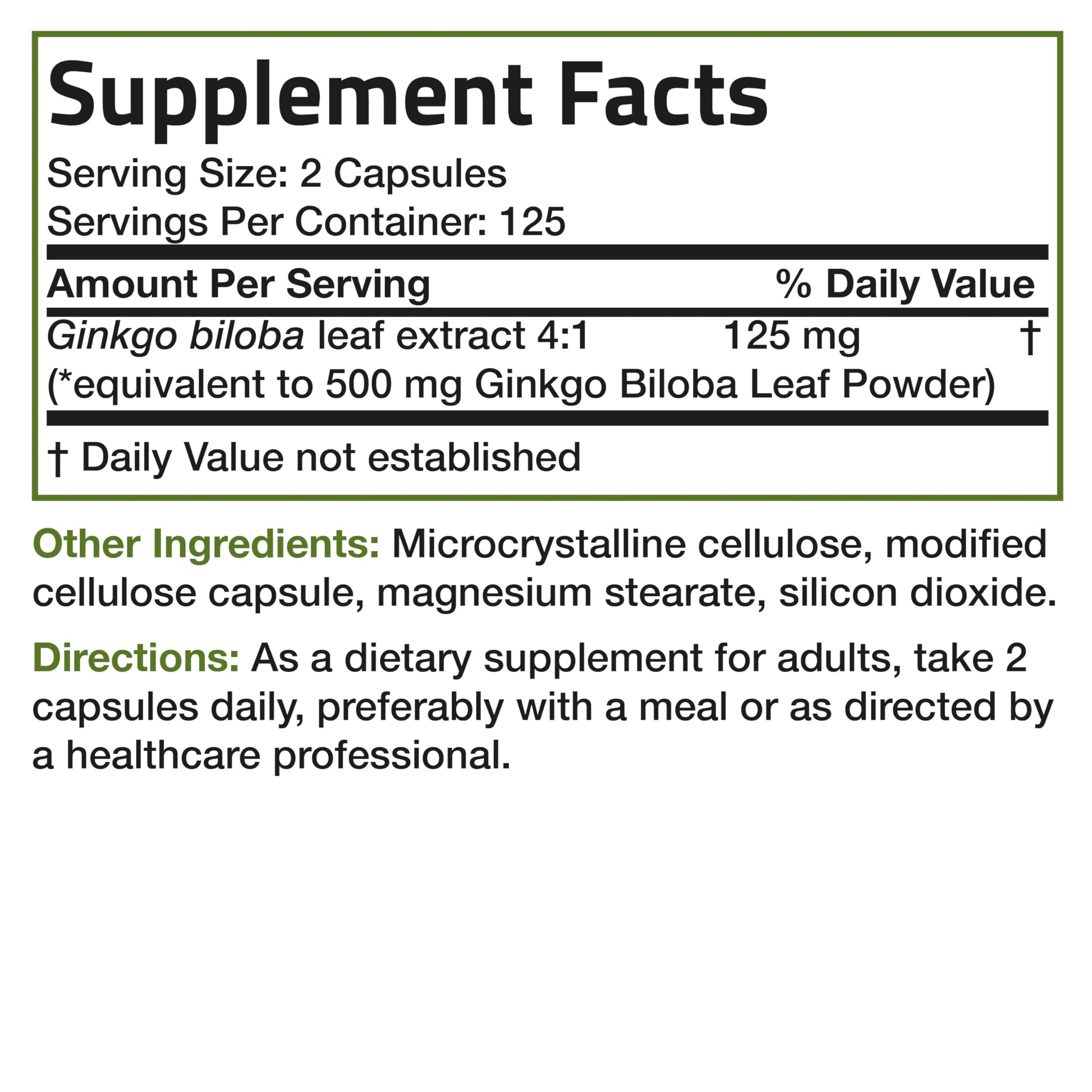 Bronson Ginkgo Biloba Extra Strength 125mg (4:1 Extract) Equivalent to 500mg BronsonAu supplements