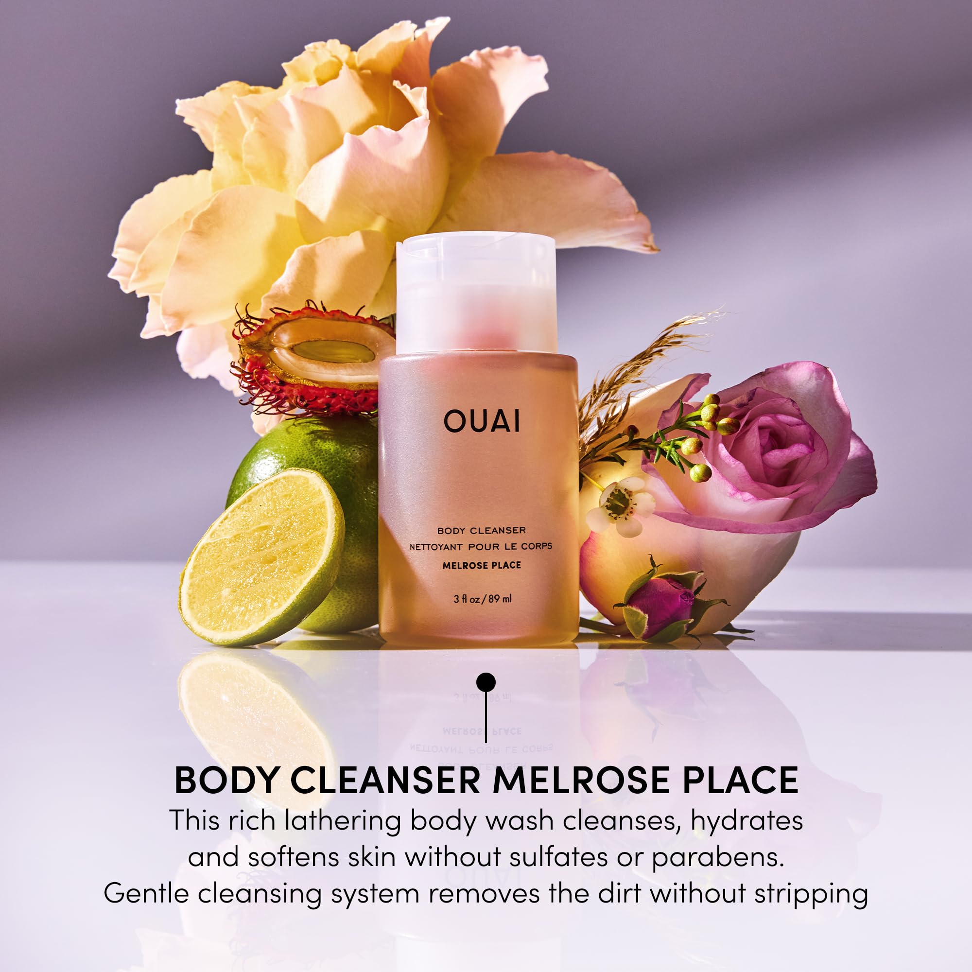 OUAI Body Cleanser Travel Size, Melrose Place - Foaming Body Wash with Jojoba Oil & Rosehip Oil to Hydrate, Balance & Soften Skin - Paraben, Phthalate, Sulfate Free Skin Care Products (3 Fl Oz) OUAIAu supplements