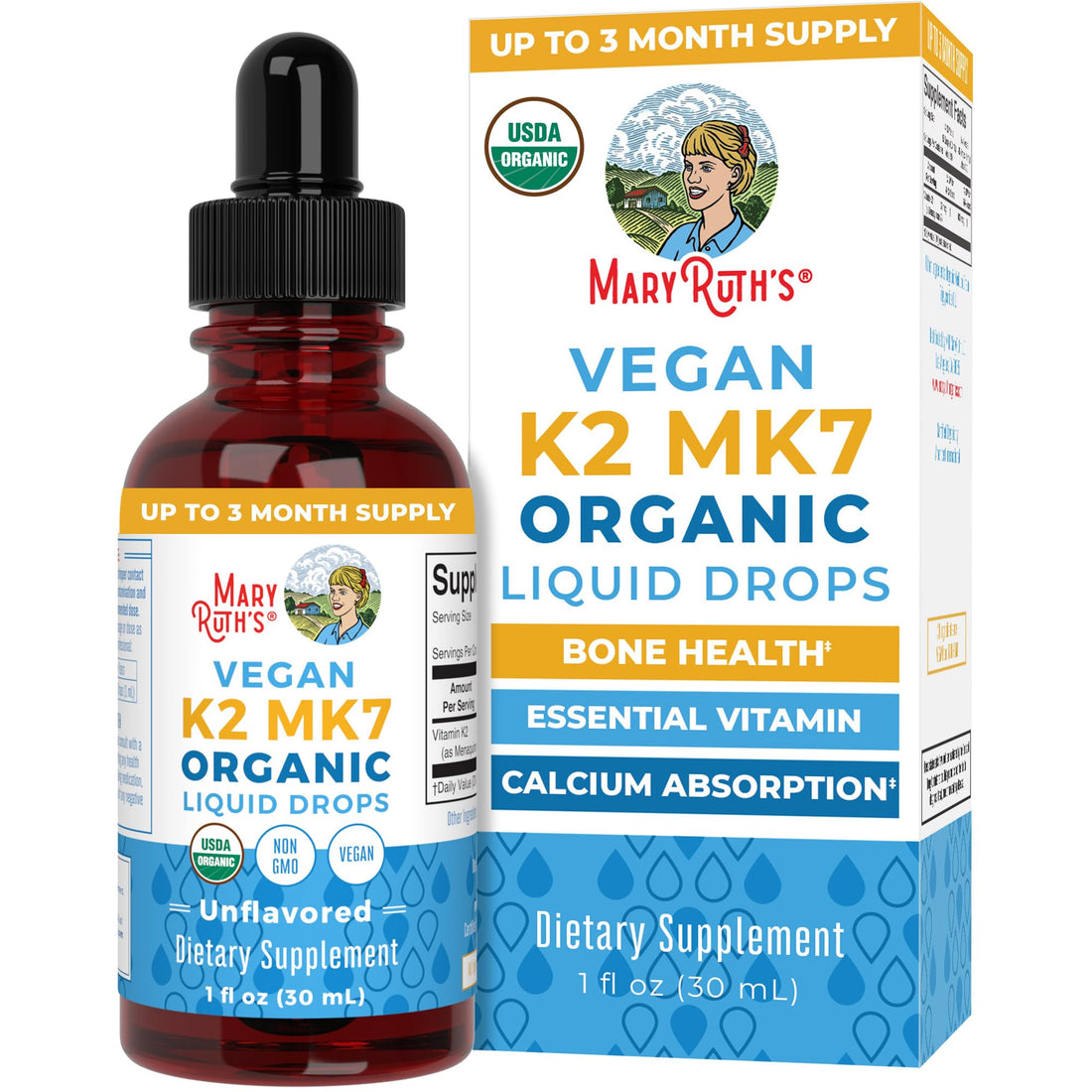 MaryRuth’s USDA Organic Vitamin K2 MK7 Liquid Drops for Adults & Kids | Sourced from Natto | Menaquinone- 7 | Vegan K2 Vitamin for Bone Health & Calcium Absorption | 1oz | Up to 90 Servings MARYRUTH'SUS supplements
